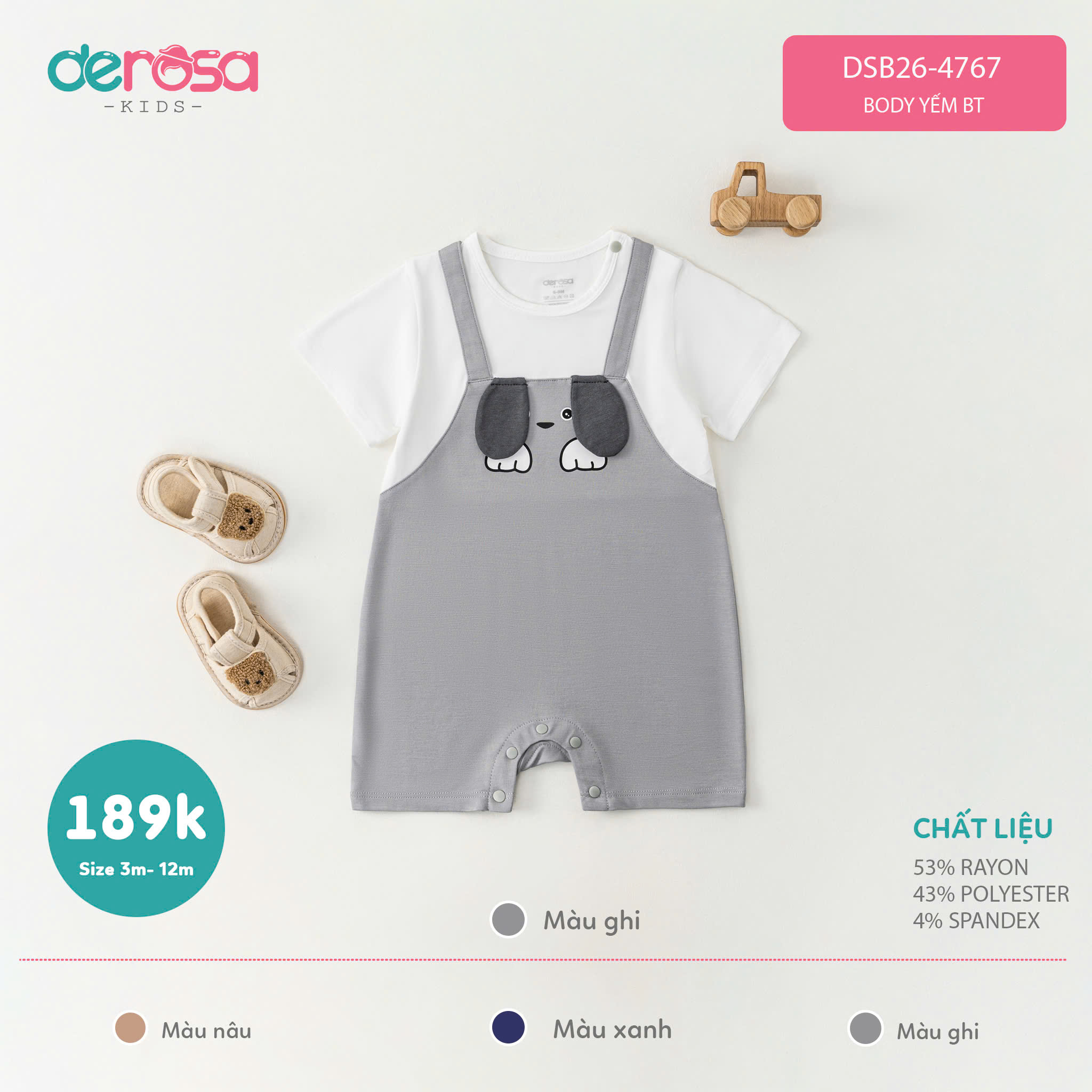 Body yếm BT (3-12M) - Ghi