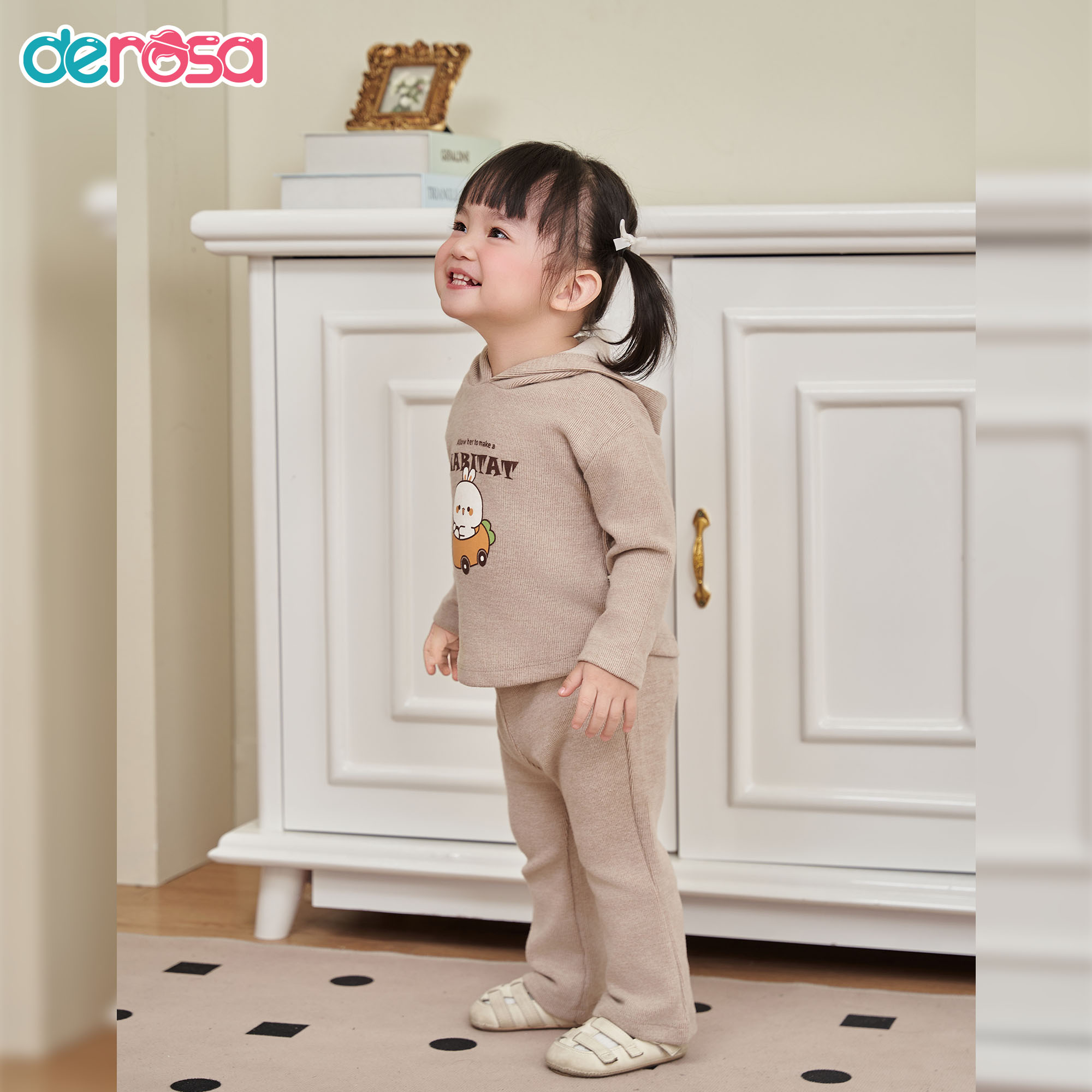 DWB25-3910B (9-36M)Bộ len lông thỏ Hoodie BG Hồng