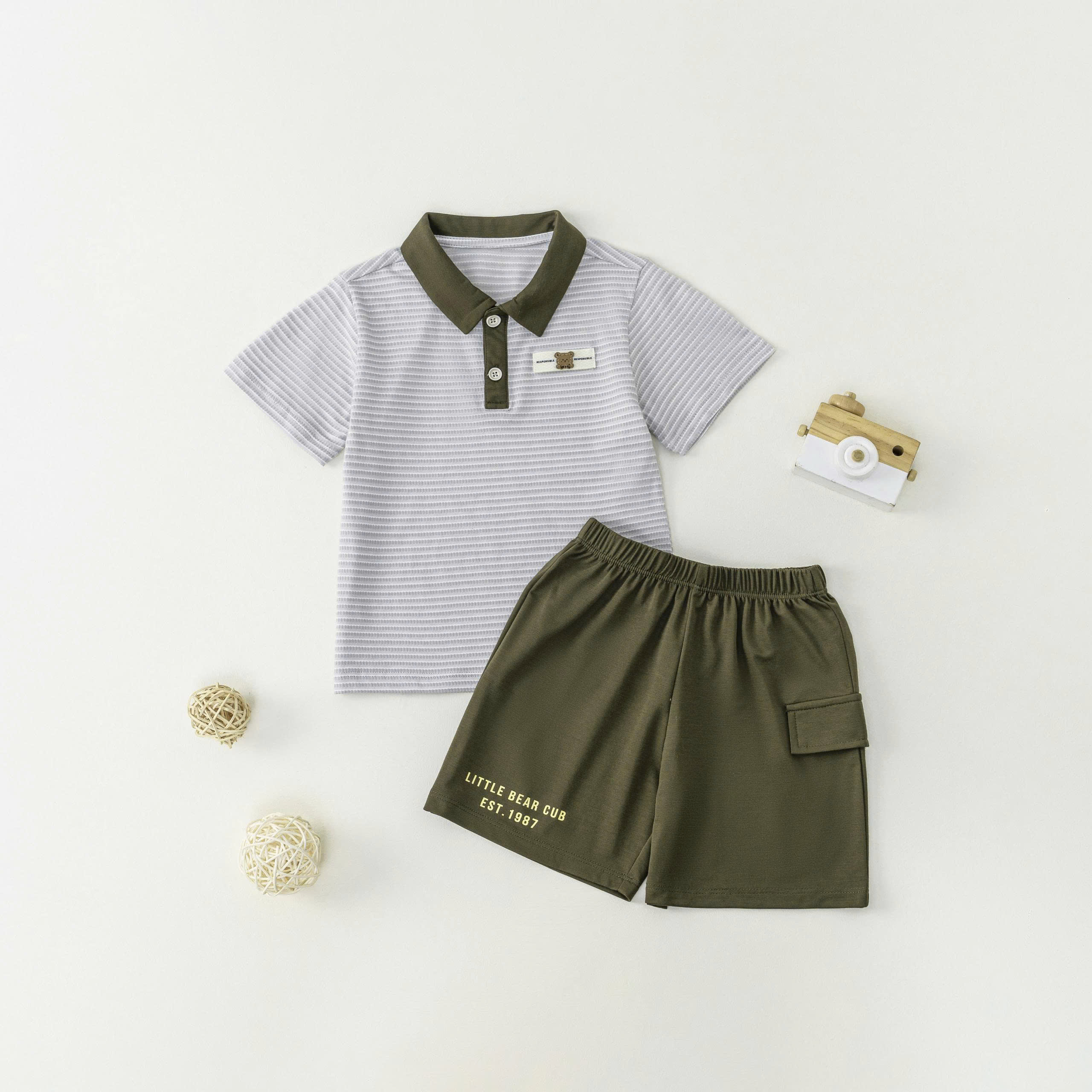 Set Polo kẻ BT (1-4Y) - Xanh