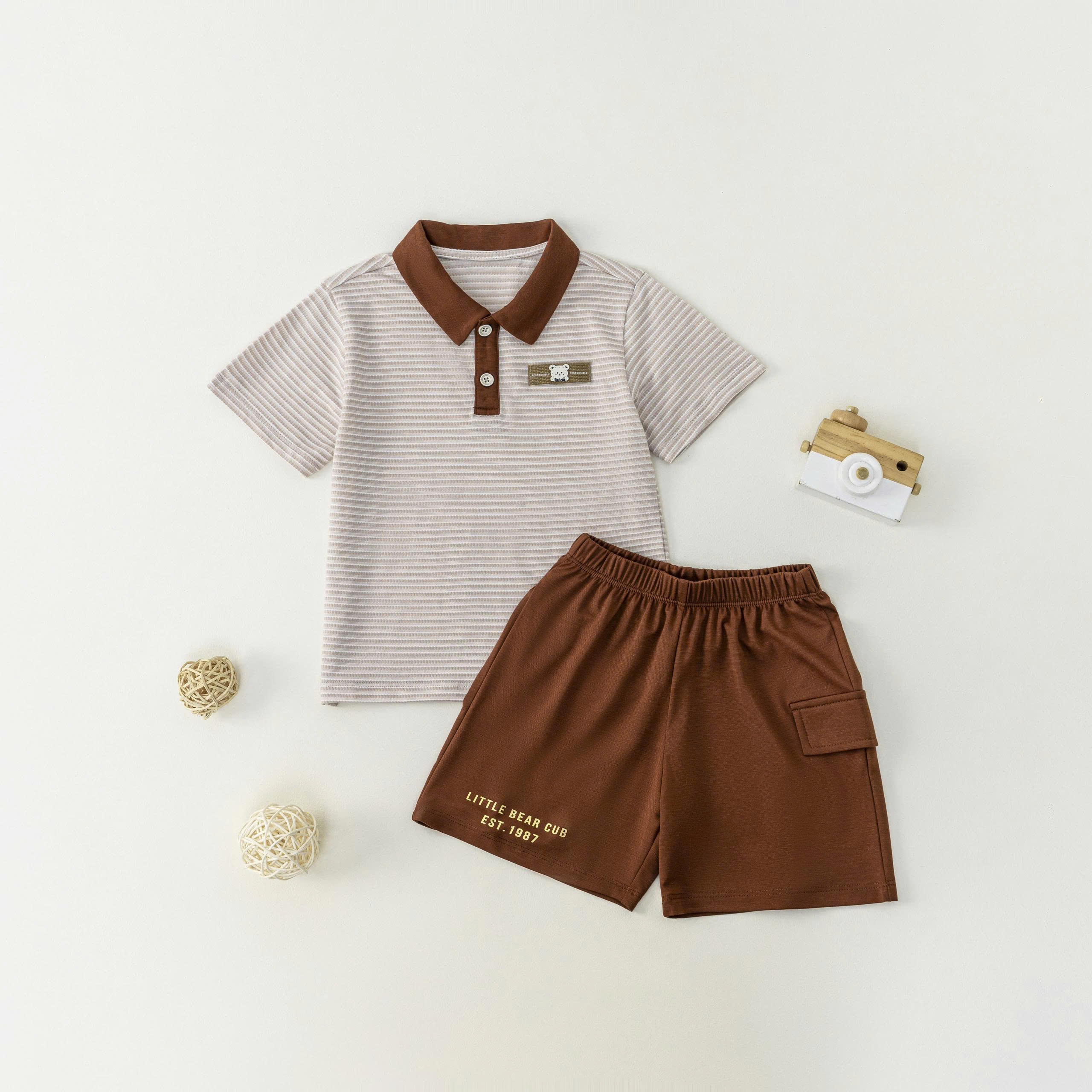 Set Polo kẻ BT (1-4Y) - Xanh
