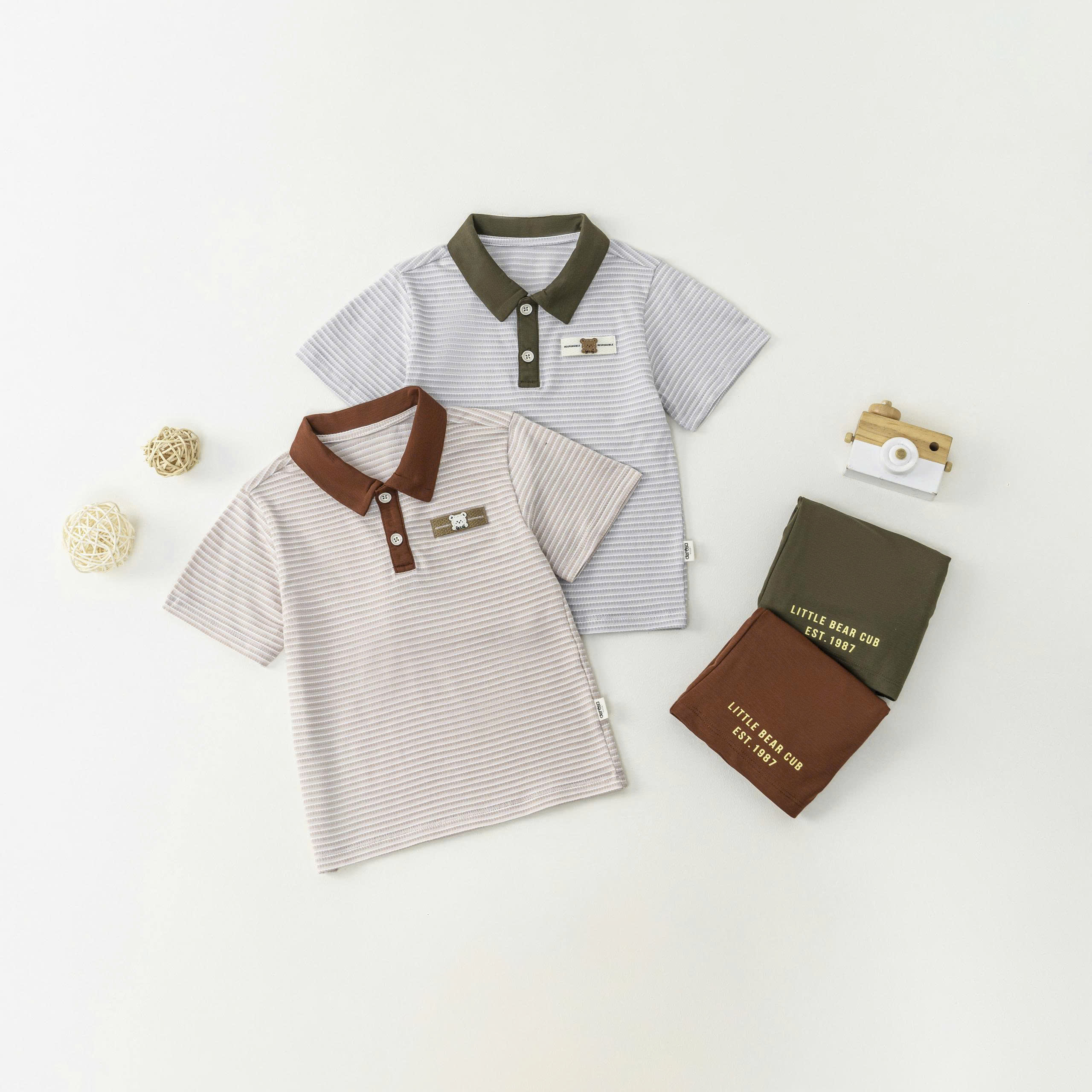 Set Polo kẻ BT (1-4Y) - Xanh
