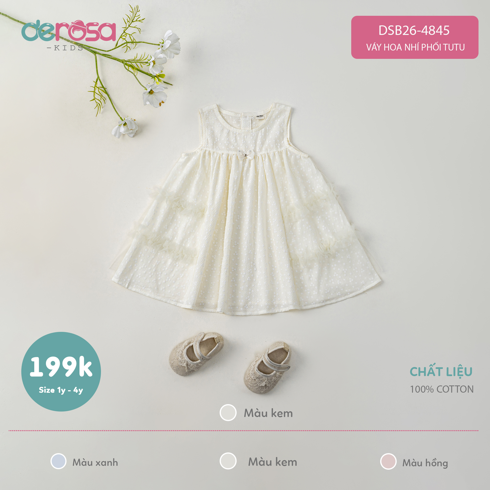 Váy hoa nhí phối tutu (1-4Y) - Xanh