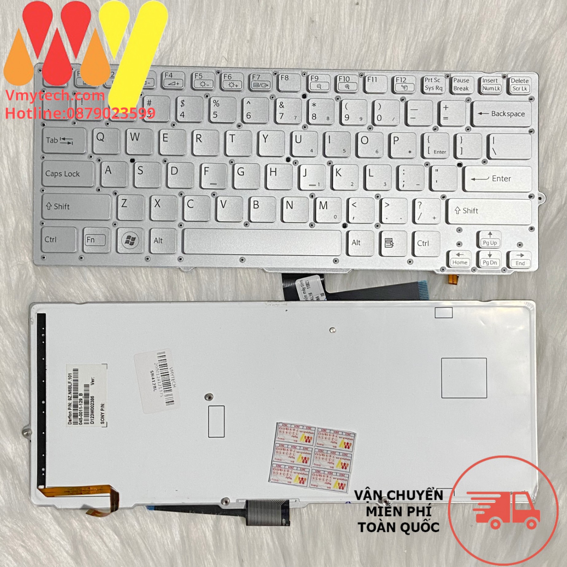 Bàn Phím Laptop Sony Vaio VPCSA, VPC-SA, VPCSB, VPC-SB, VPCSC, VPC-SC LED BẠC