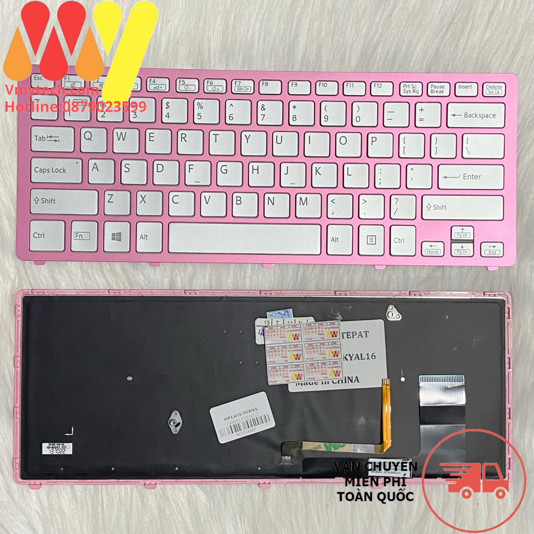 Bàn Phím Laptop Sony vaio VPC-SVF14N SVF14N FIT 14N 149264011us Cáp góc Khung Bạc Màu hồng