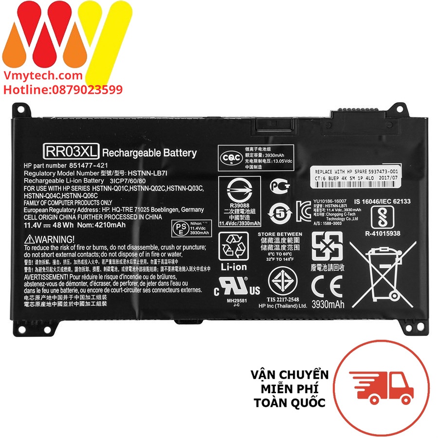 Pin laptop HP ProBook 430 G4, 440 G4, 450 G4, 455 G4, 470 G4, 430 G5 RR03XL NEW ZIN