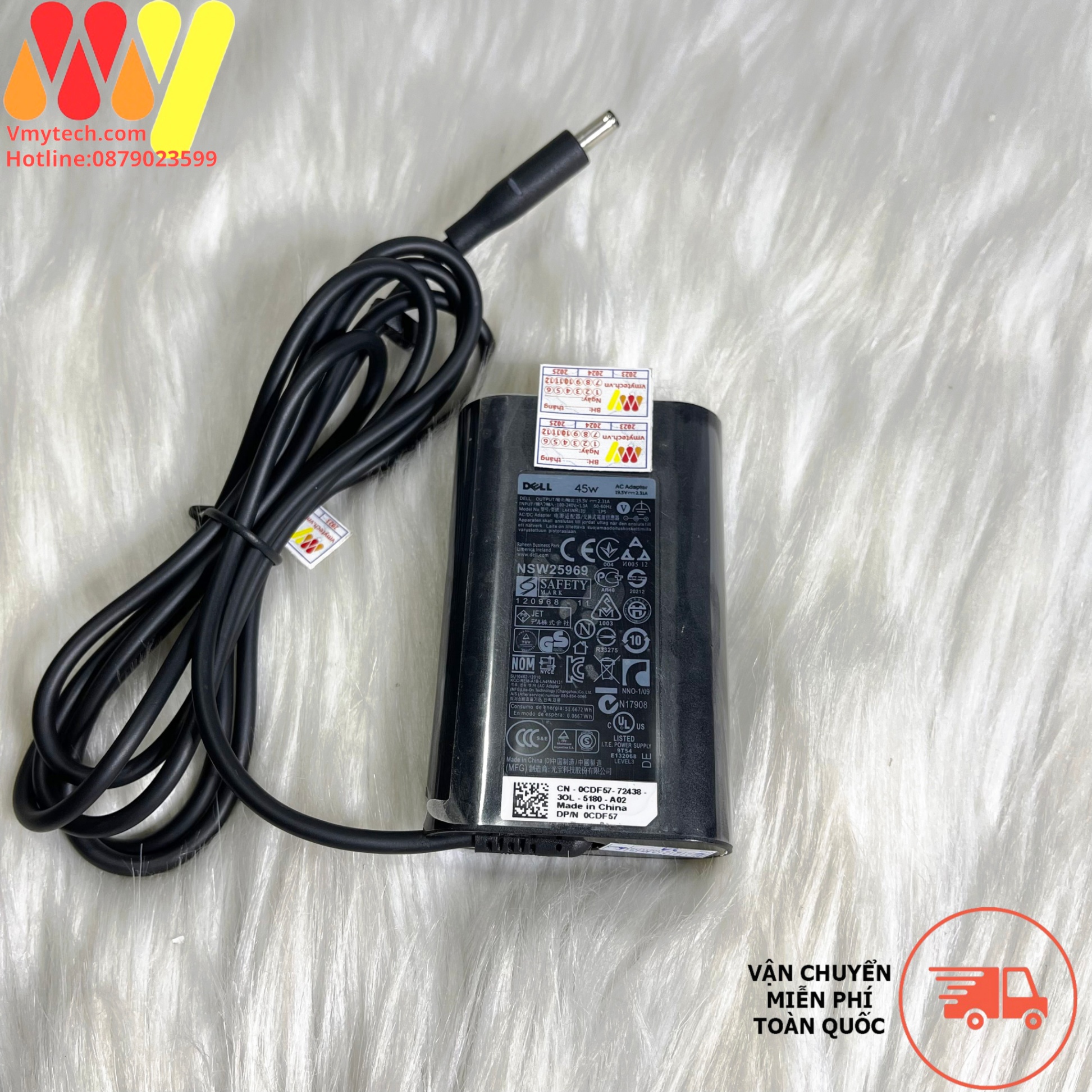 Sạc Pin Laptop Dell 19.5V-2.31A chân KIm Nhỏ ( 4.5mm x 3.0mm) Loại OVAL