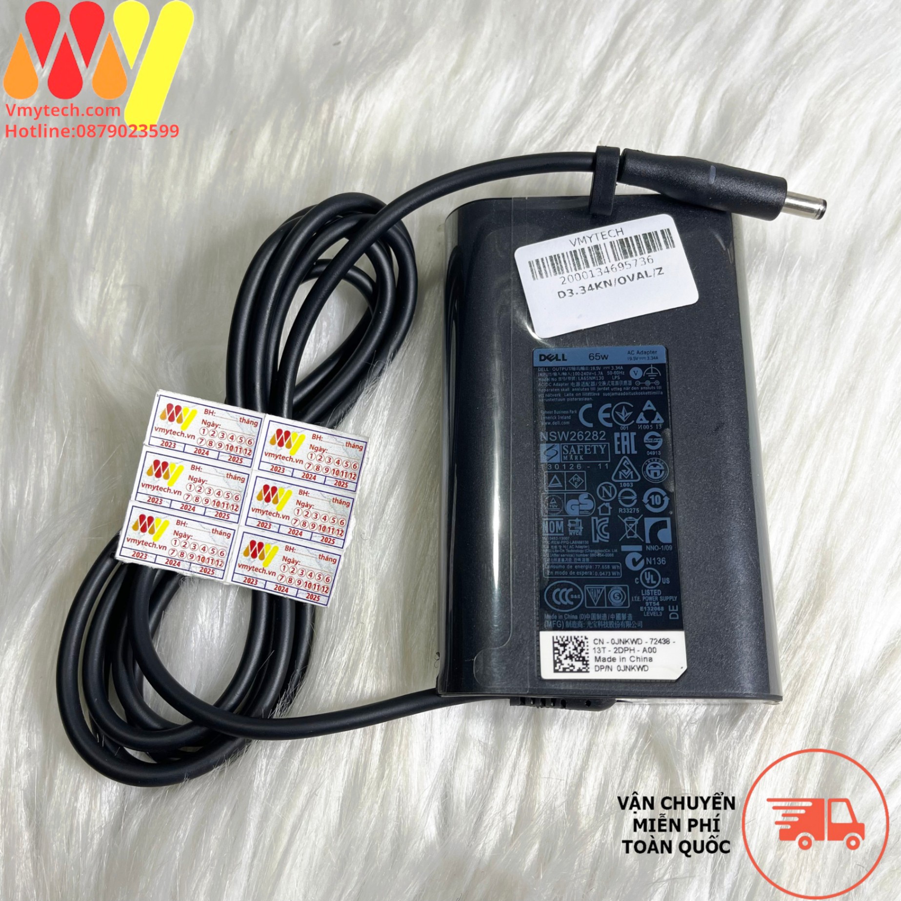 Sạc Laptop DELL 19.5v - 3.34A 65W (4.5mm x 3.0mm)chân kim nhỏ OVAL Bóc Máy