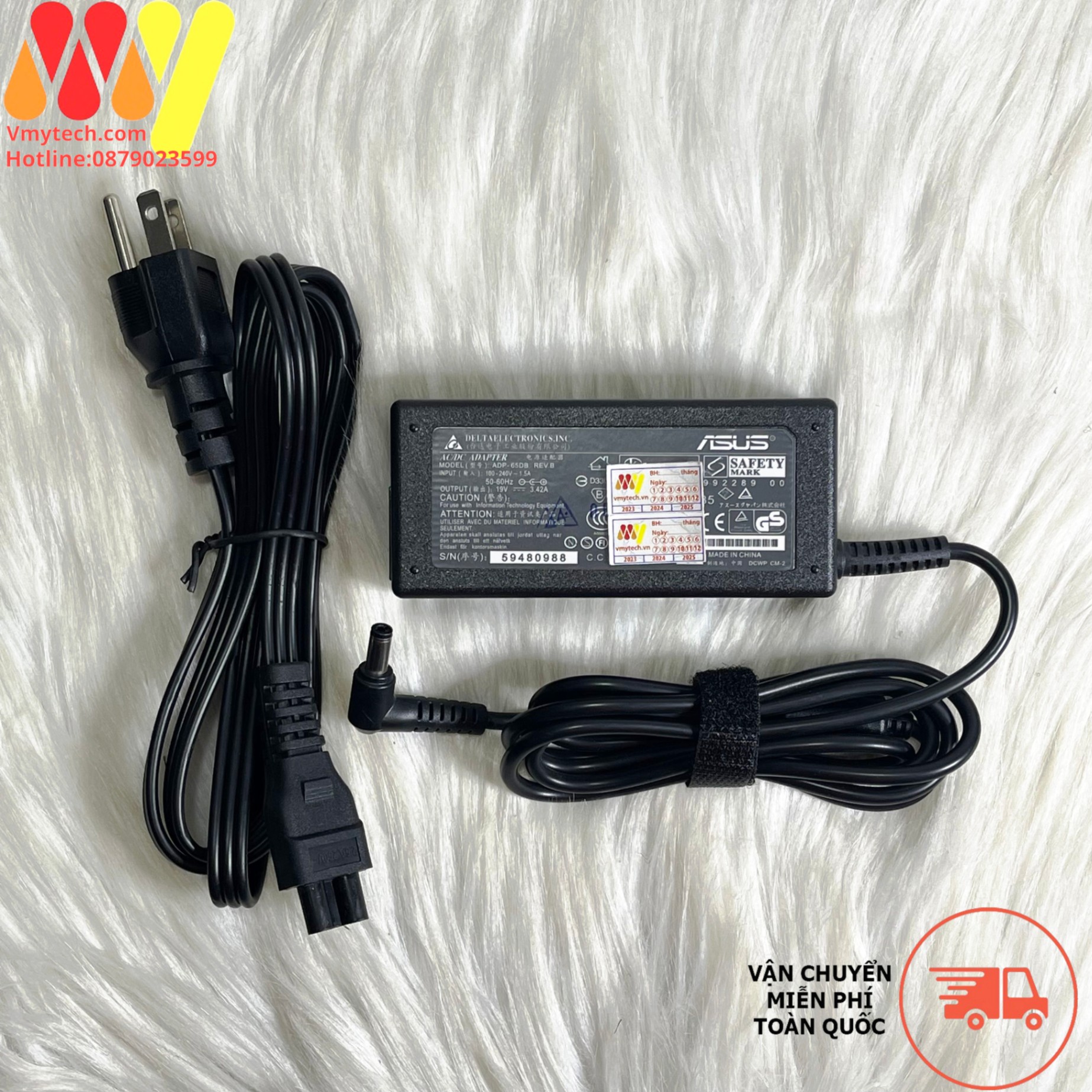 Thay Sạc Cho Laptop Asus 19V-3.42A (65W) Chân Thường ( 5.5mm×2.5mm) Củ chữ nhật Loại OEM