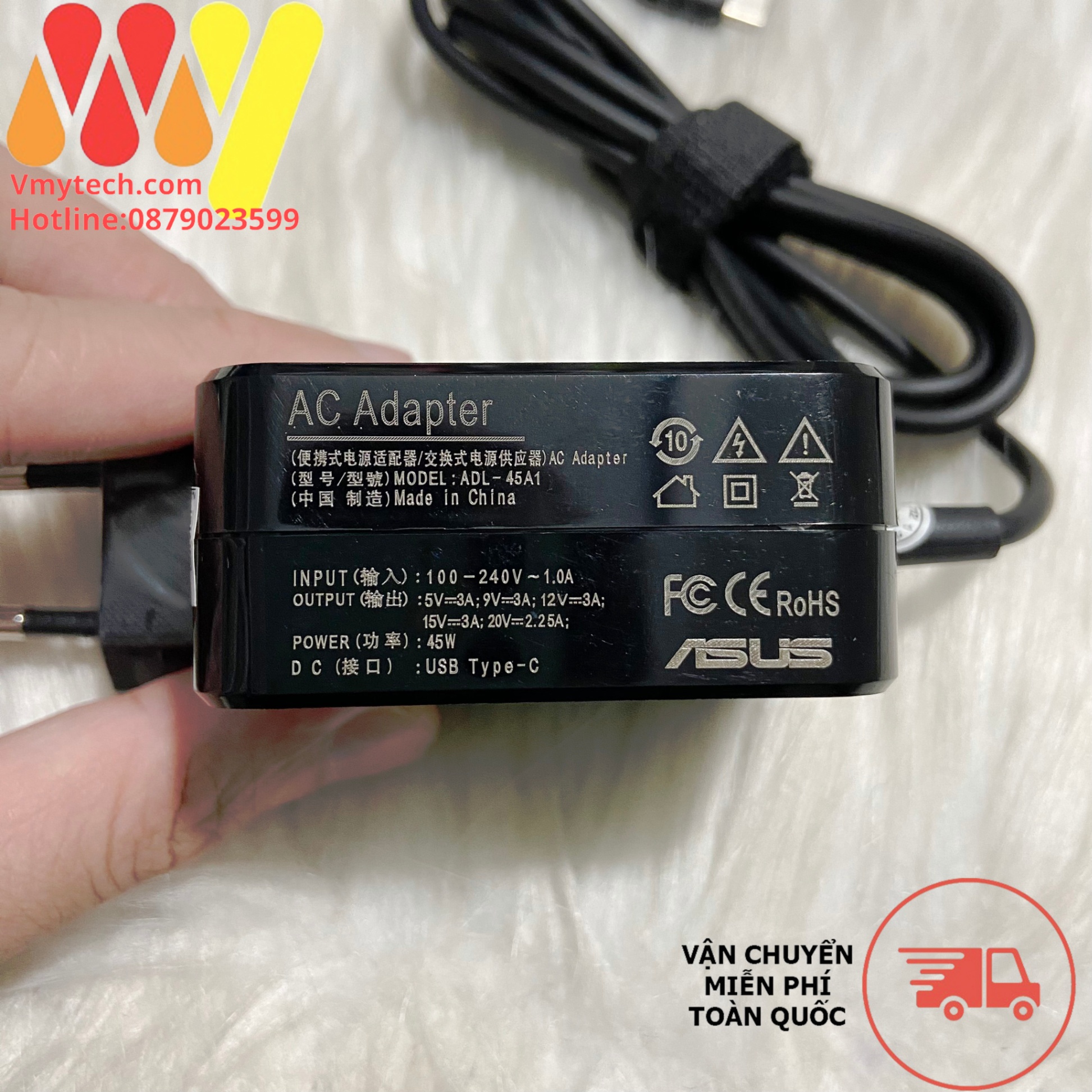 Sạc Laptop Asus type-C(45W) 20V-2.5A Chân type-C New