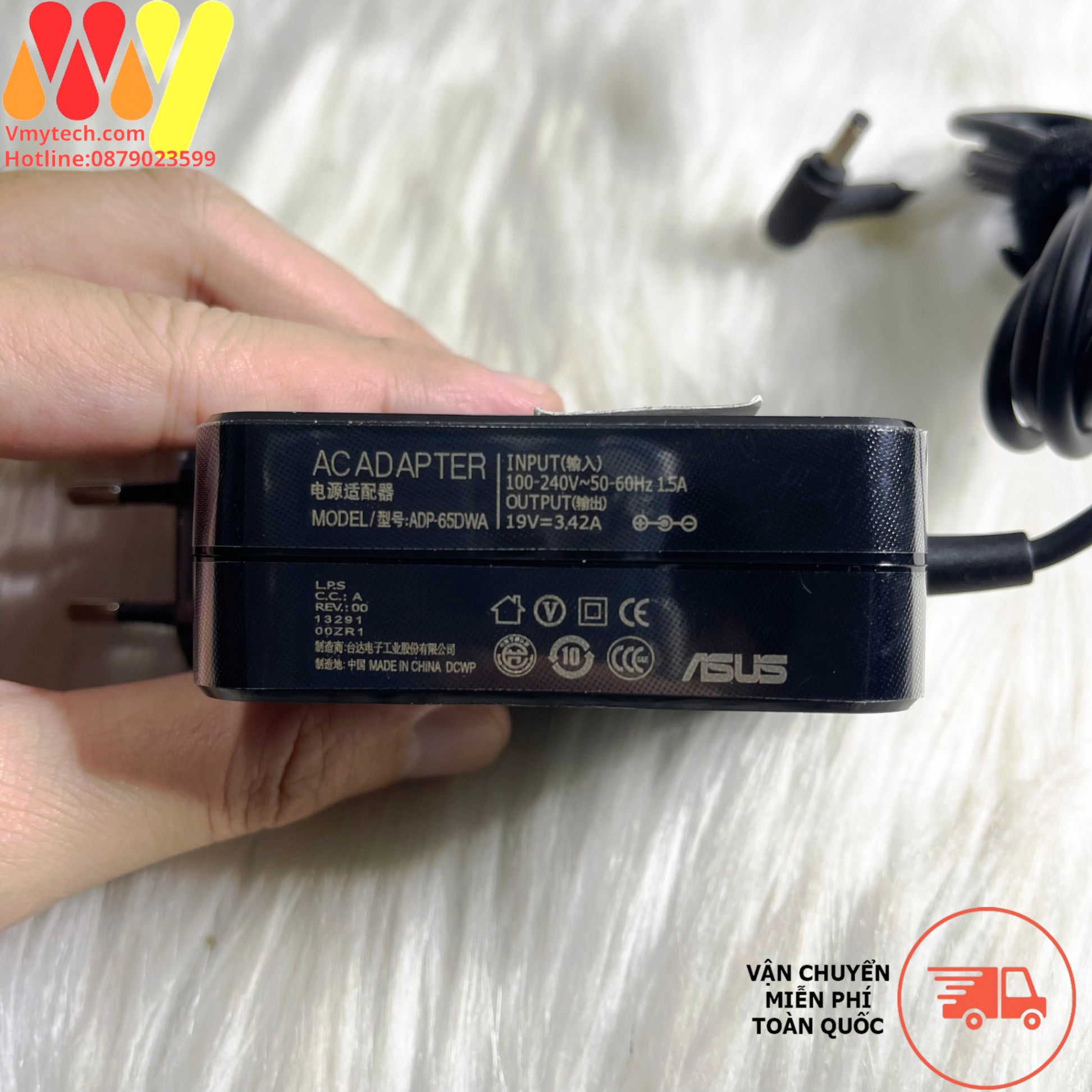 Sạc Laptop Asus 19.5V-3.42A(65W) chân nhỏ (4.0mm*1.35mm) Củ Vuông
