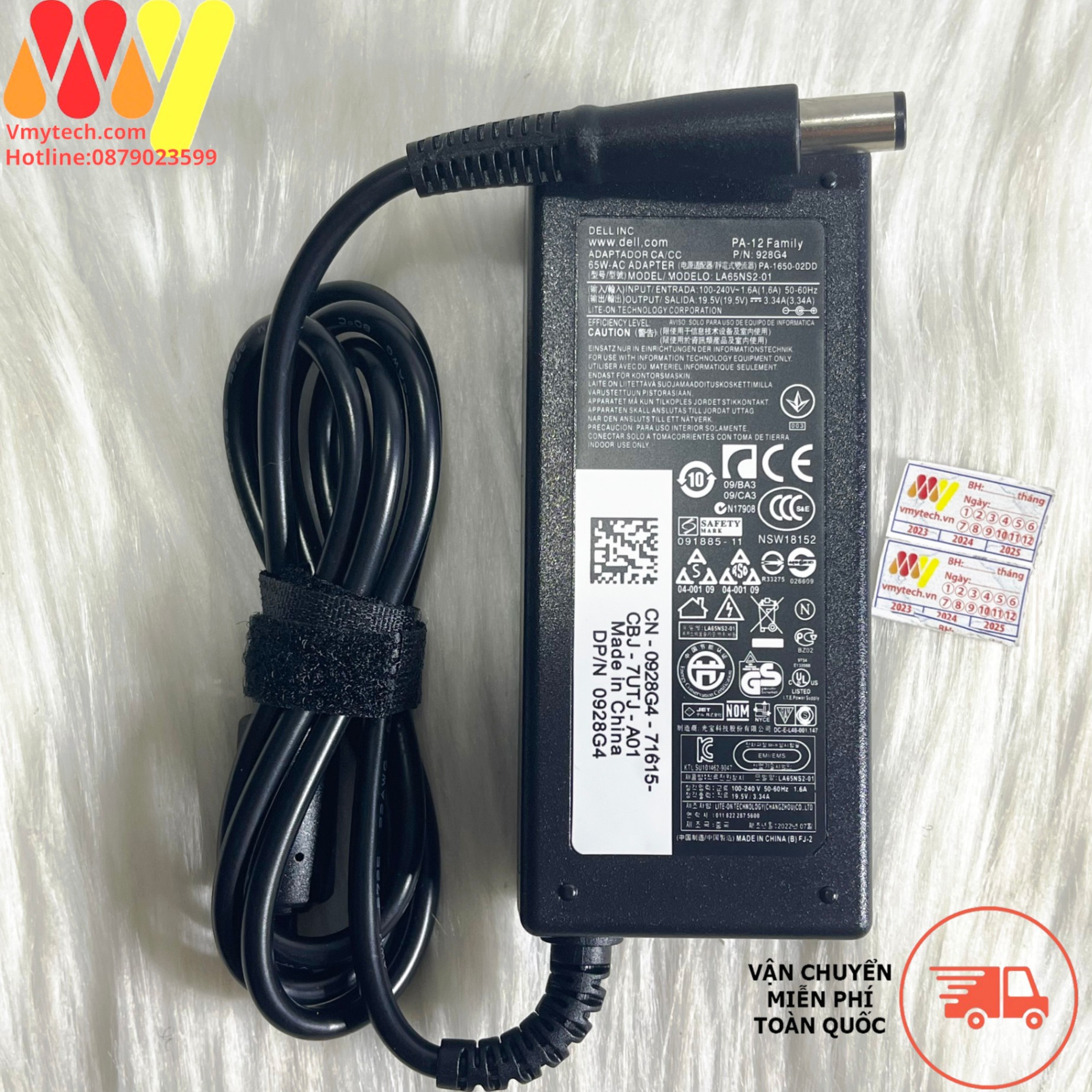 Adapter DELL 19.5v - 3.34A chân kim to Loại zin Chính Hãng