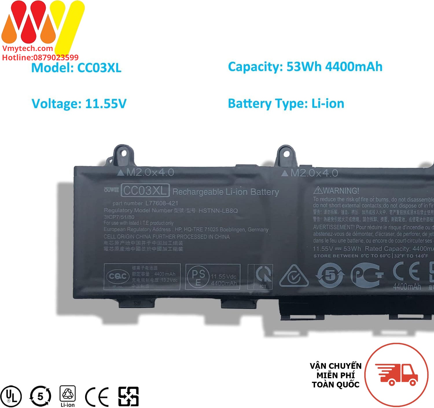HP EliteBook 840 G7, 840 G8, 845 G7, 845 G8, CC03XL Battery 53Wh ZIN