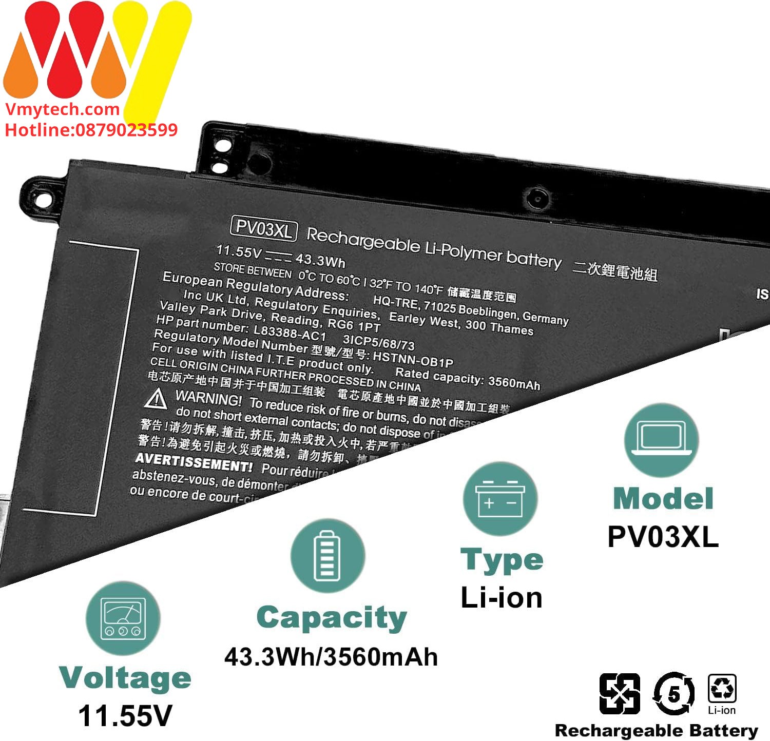 HP Pavilion 13-BB 14-DV 14-DK 15-EH 14M-DW HSTNN-LB8S PP03XL PV03XL