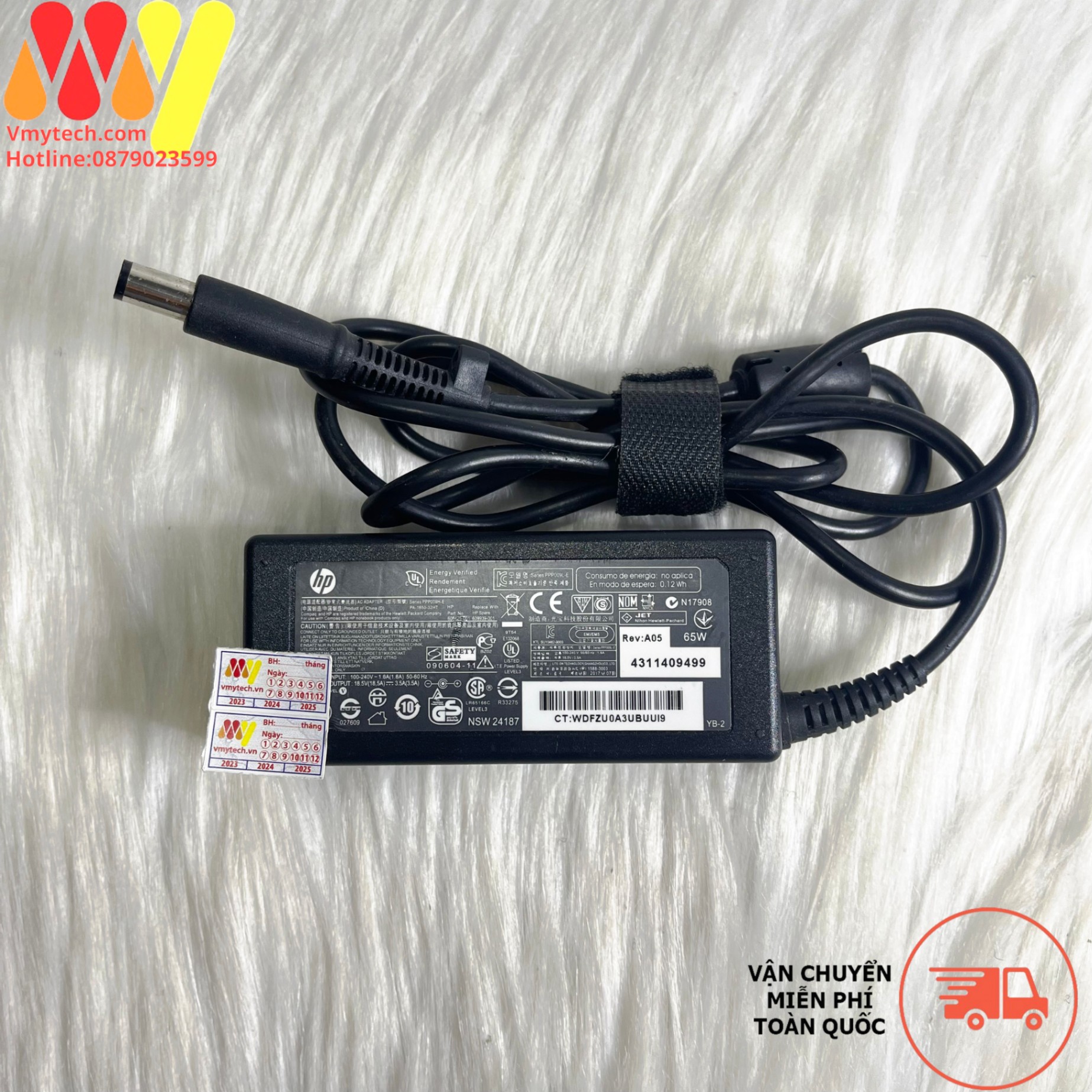 HP 18.5V-3.5A(65W) chân Kim To 7.4 x 5.0mm hàng Zin bóc máy(ORG)