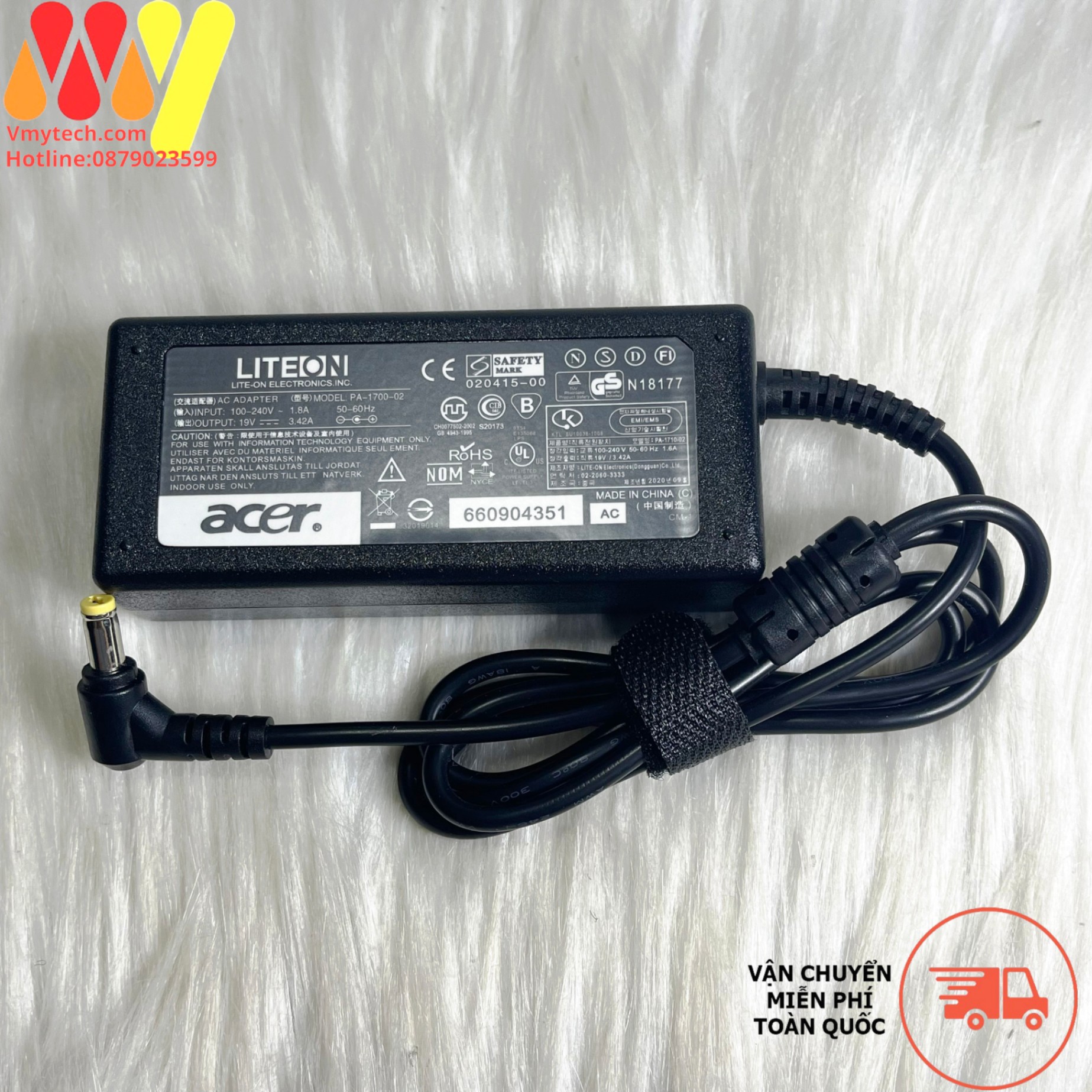 Acer 19V - 3.42A chân Thường: 5.5mm x 1.7mm OEM