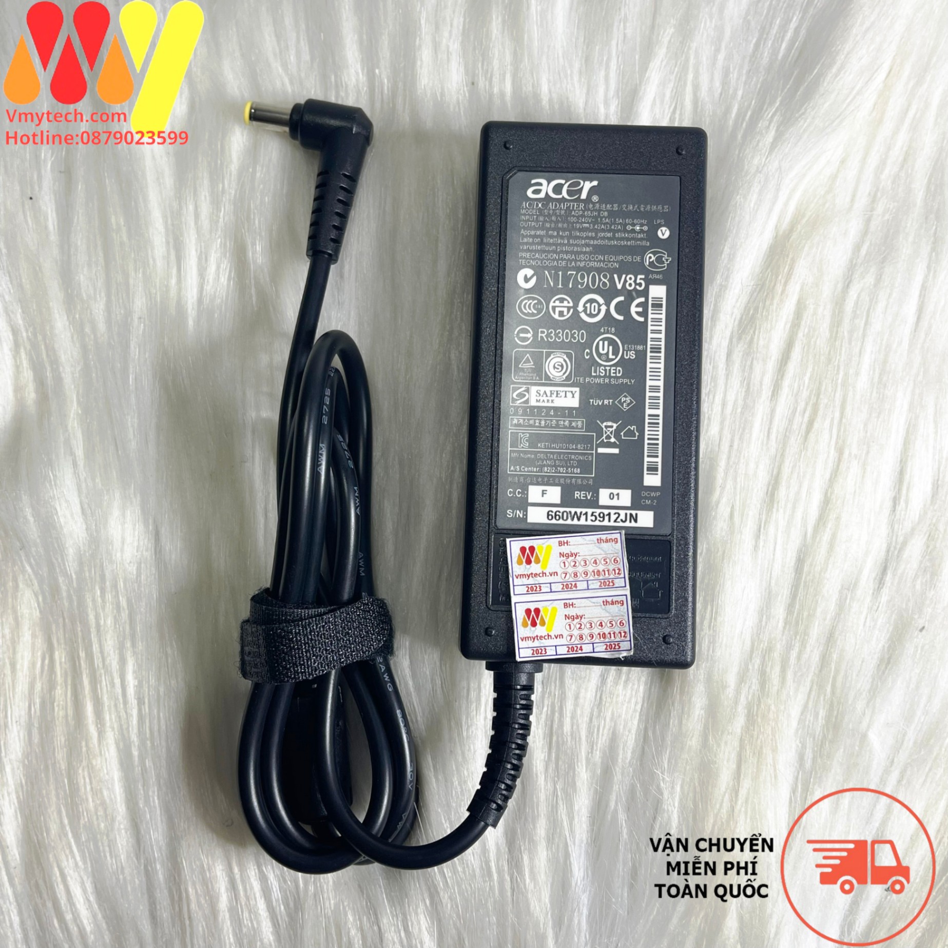 Sạc Laptop Acer 19V - 3.42A chân Thường: 5.5mm x 1.7mm ZIN