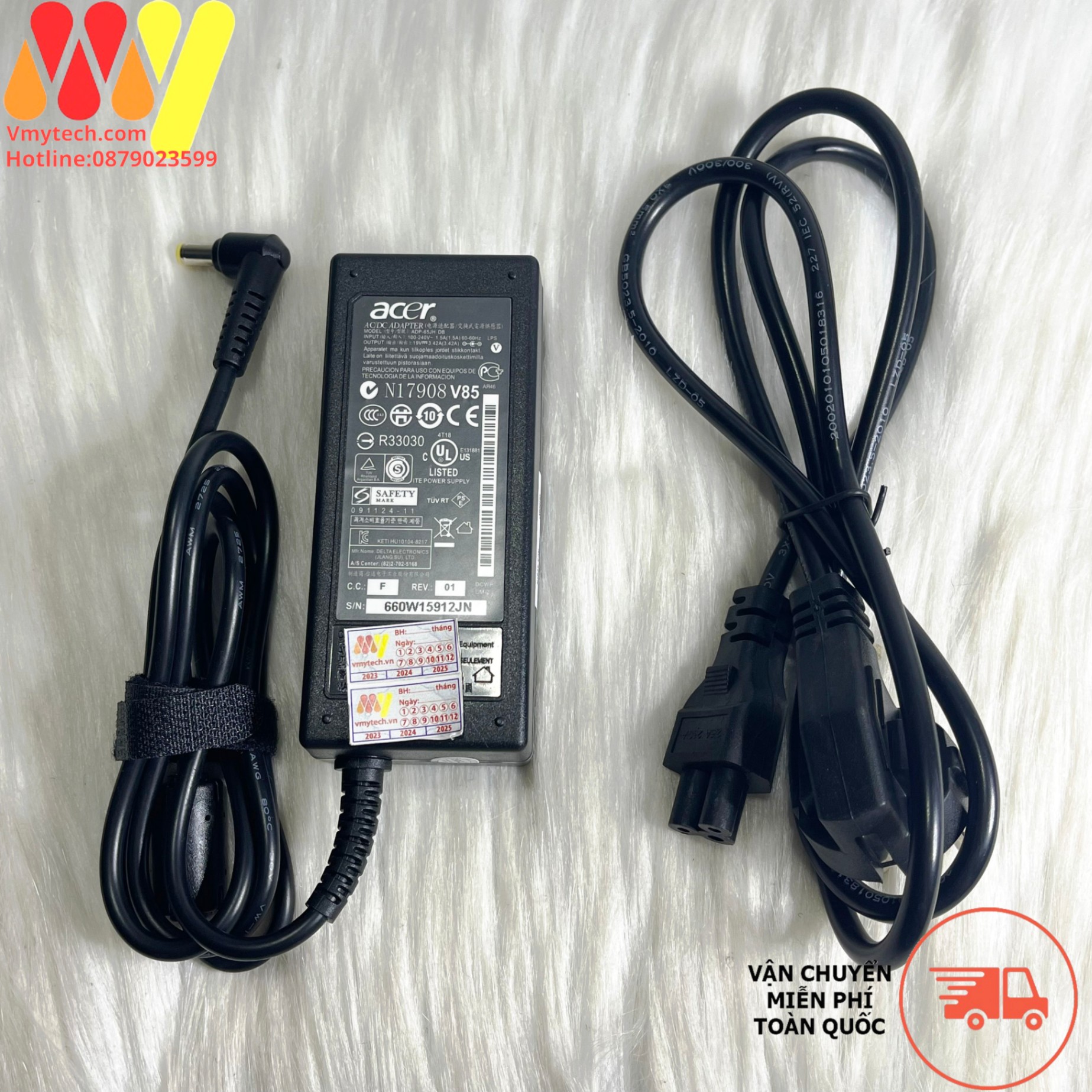 Sạc Laptop Acer 19V - 3.42A chân Thường: 5.5mm x 1.7mm ZIN