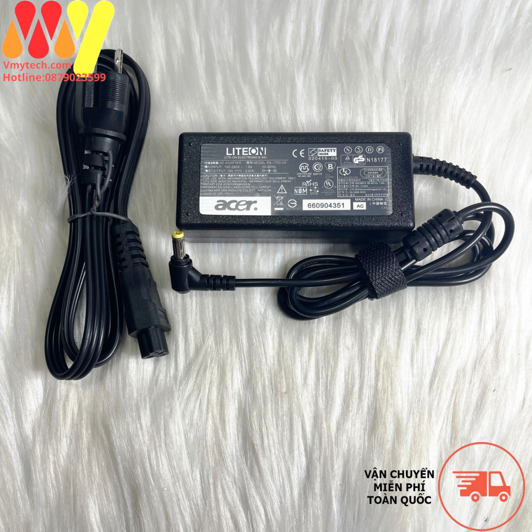 Acer 19V - 3.42A chân Thường: 5.5mm x 1.7mm OEM