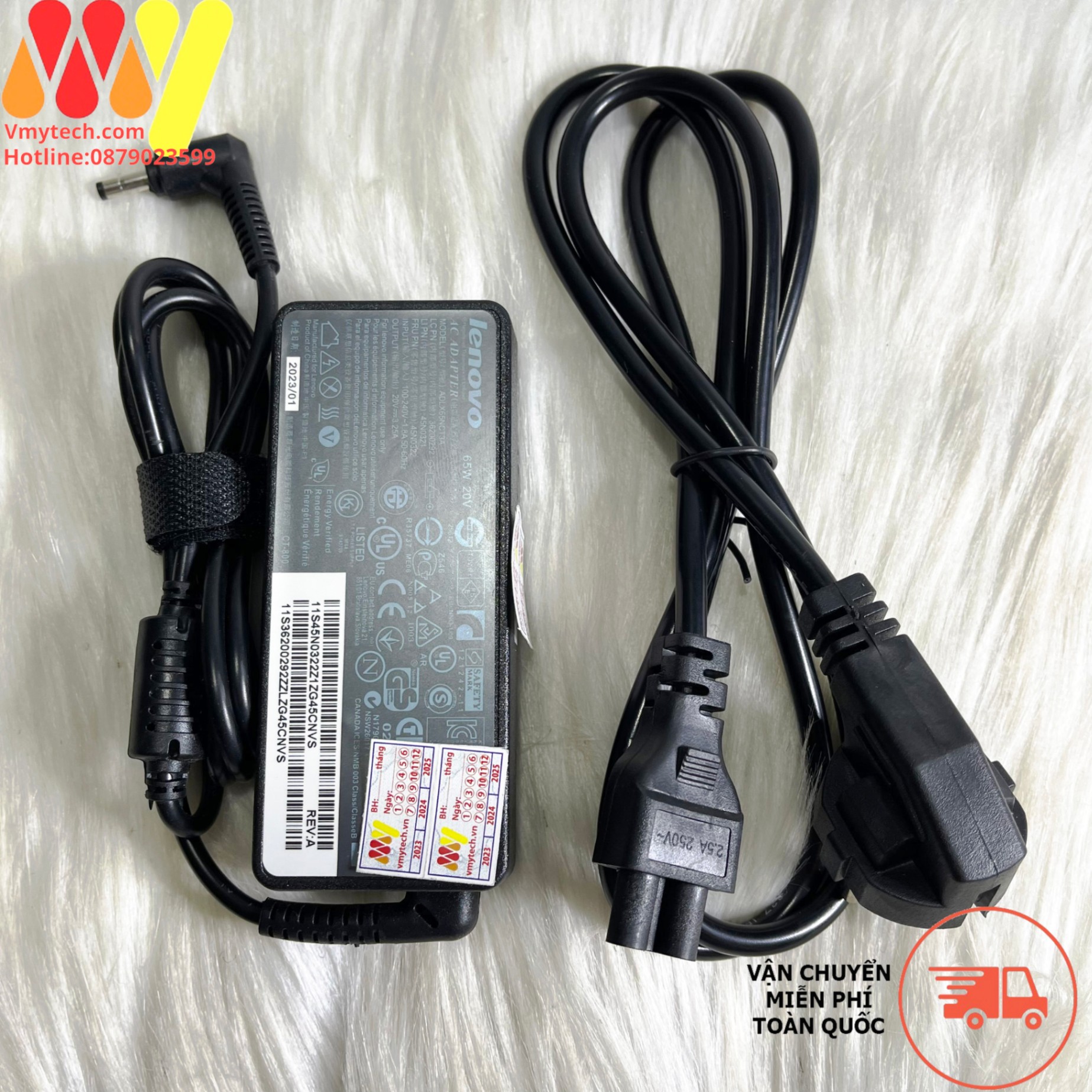 Sạc Laptop Lenovo 20V-3.25A 65w Củ chữ nhật chân nhỏ đạn 4.0 * 1.7mm