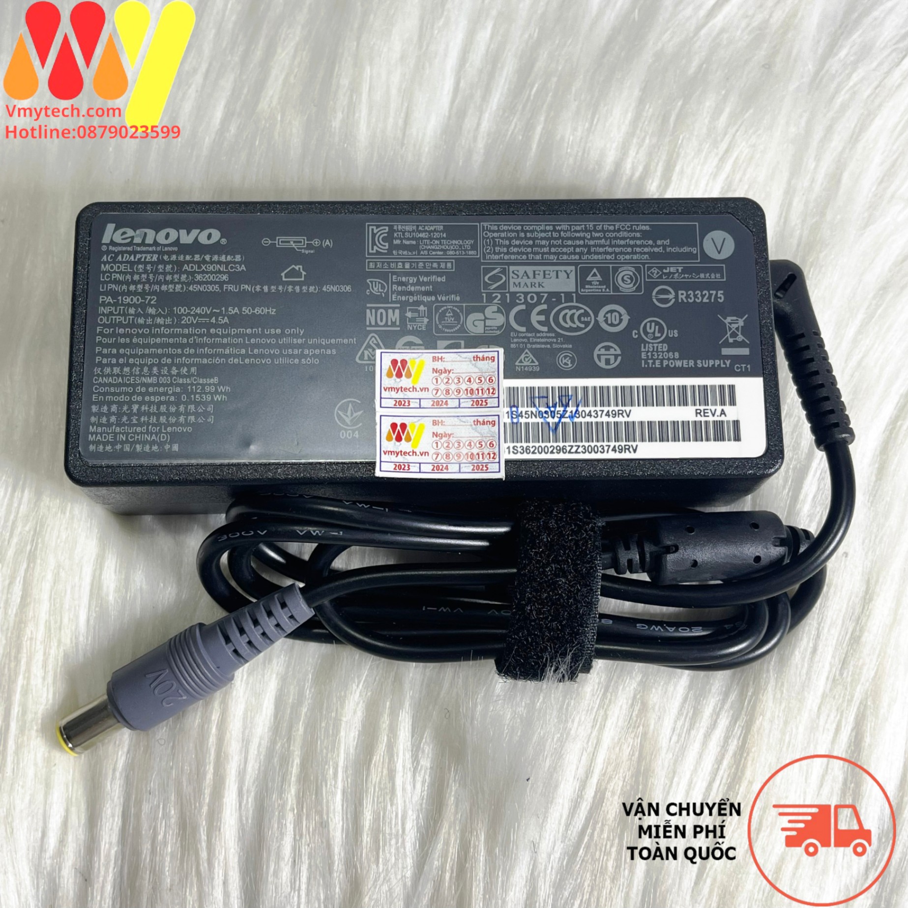 Sạc Laptop Lenovo 20V - 4.5A chân Kim To Zin