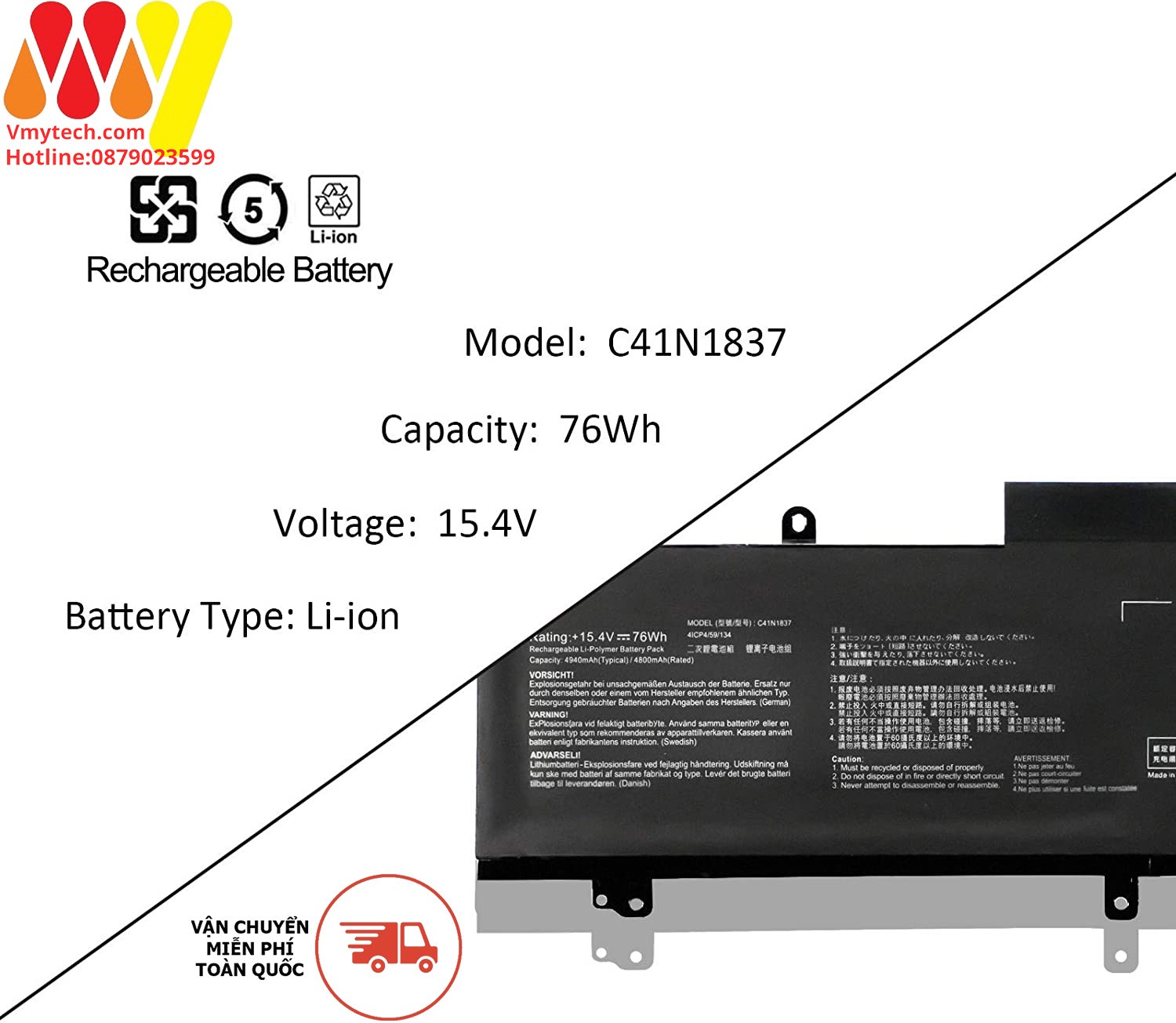 Pin Asus Rog Zephyrus C41N1837 GX502LXS GX502LXS-XS79 GX502LWS GX502LWS-XS76 GX502LWS-HF030T GX502GV GX502G