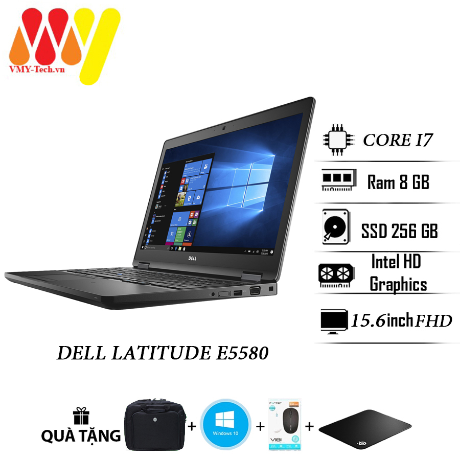 Laptop Dell Latitude 5580, E5580 Core i5, màn hình 15.6 FHD, Ram 8gb, ổ cứng SSD 256gb, cạc VGA , máy tính văn phòng 99%