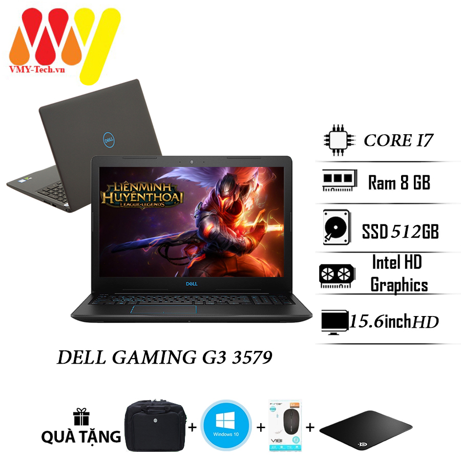 Laptop Gaming Dell G3 3579 Core i7, i5, màn hình 15.6 FHD, Ram 8gb, ổ cứng SSD 512 chạy Siêu mượt, các rời VGA, máy lướt 99%