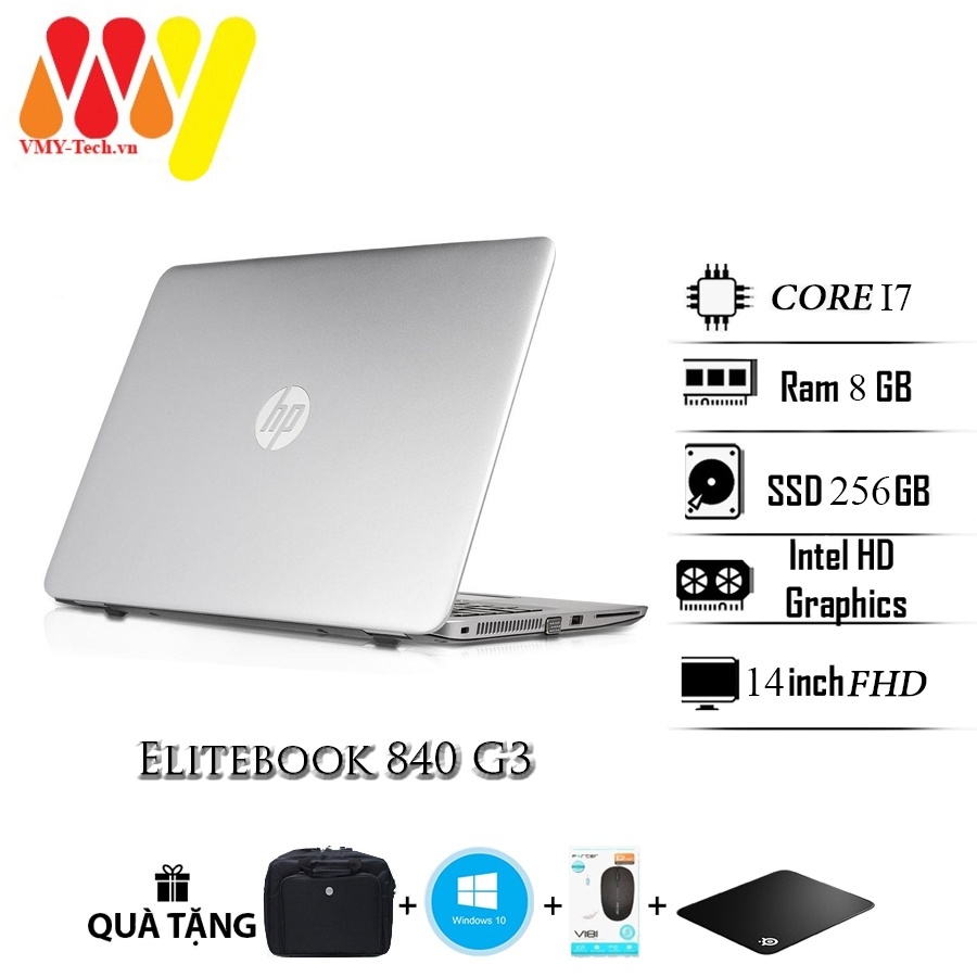 Elitebook HP 840 G3 cấu hình mạnh mẽ, Core i7, Ram 8gb, ổ cứng SSD 256, màn hình 14inch FHD, laptop zin lướt 99%