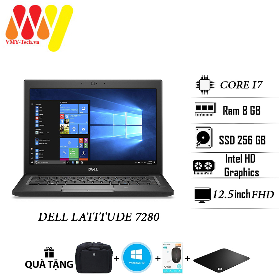 Laptop Dell 7280 giá siêu tốt, màn hình 12.5 FullHD siêu mỏng nhẹ, Core i7, Ram 8gb, ổ đĩa cứng 256gb, máy tính lướt 99%