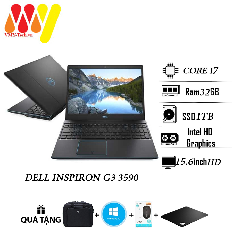 Laptop DELL INSPIRON G3 3590, laptop gaming mẫu cao cấp, Core i7, Ram 32gb, ổ cứng SSD 1TB, màn FullHD, cạc rời GTX 1650