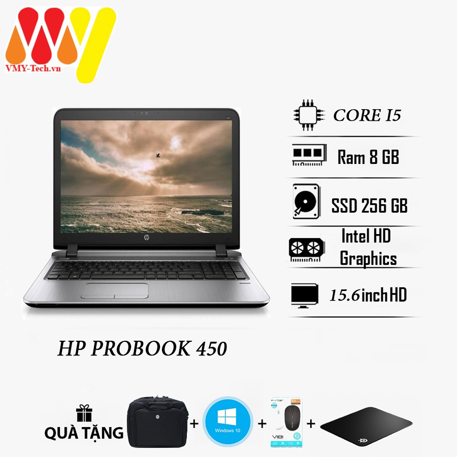 Laptop HP Probook 450 G3 giá tốt, dùng cho văn phòng, học sinh, sinh viên, màn 15.6HD, Core i5, ổ cứng SSD 256GB,mới 99%