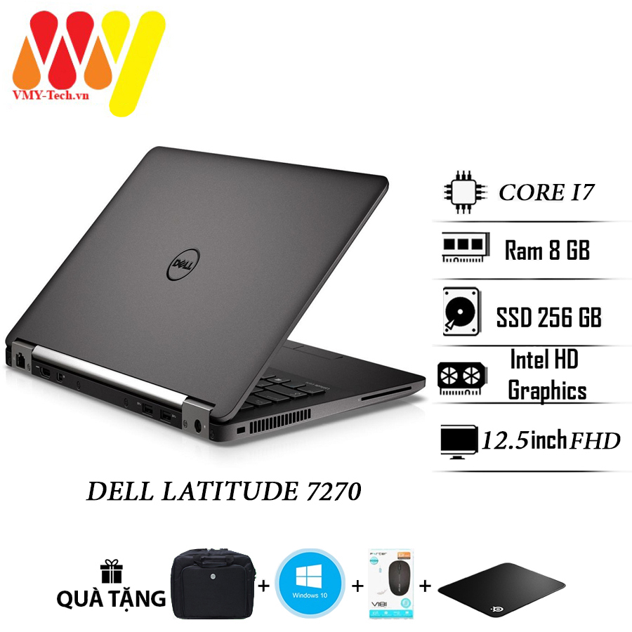 Dell 7270 màn hình 12.5 FullHD siêu mỏng nhẹ, Core i7, Ram 8gb, ổ cứng SSD 256gb, máy tính xách tay zin lướt 99%