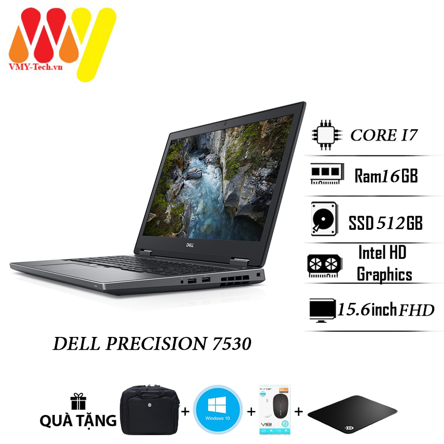 Dell Precision 7530 cấu hình cao lướt 99%, Core i7, Màn 15.6 FullHD, Ram 16gb, Ổ cứng SSD 512, cạc rời VGA P2000