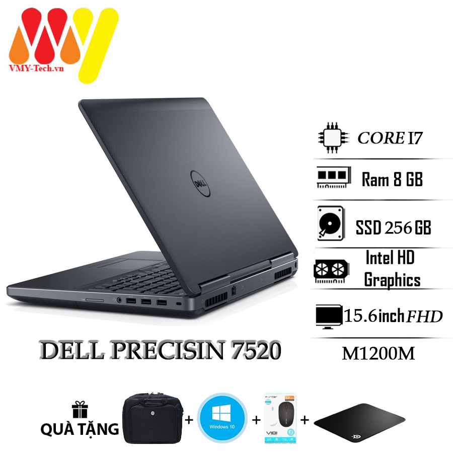 Precision 7520 máy trạm cấu hình cao, Core i7, Ram 8gb, ổ cứng SSD 256gb, cạc VGA M1200M, màn 15.6 FHD/IPS