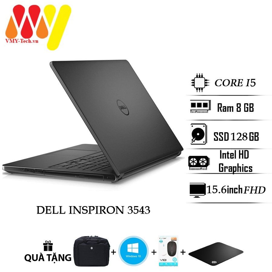 Laptop Dell 3543 mỏng nhẹ zin lướt 99%, Core i5, Ram 8gb, ổ cứng SSD 128gb, màn HD, máy tính văn phòng, sinh viên giá rẻ