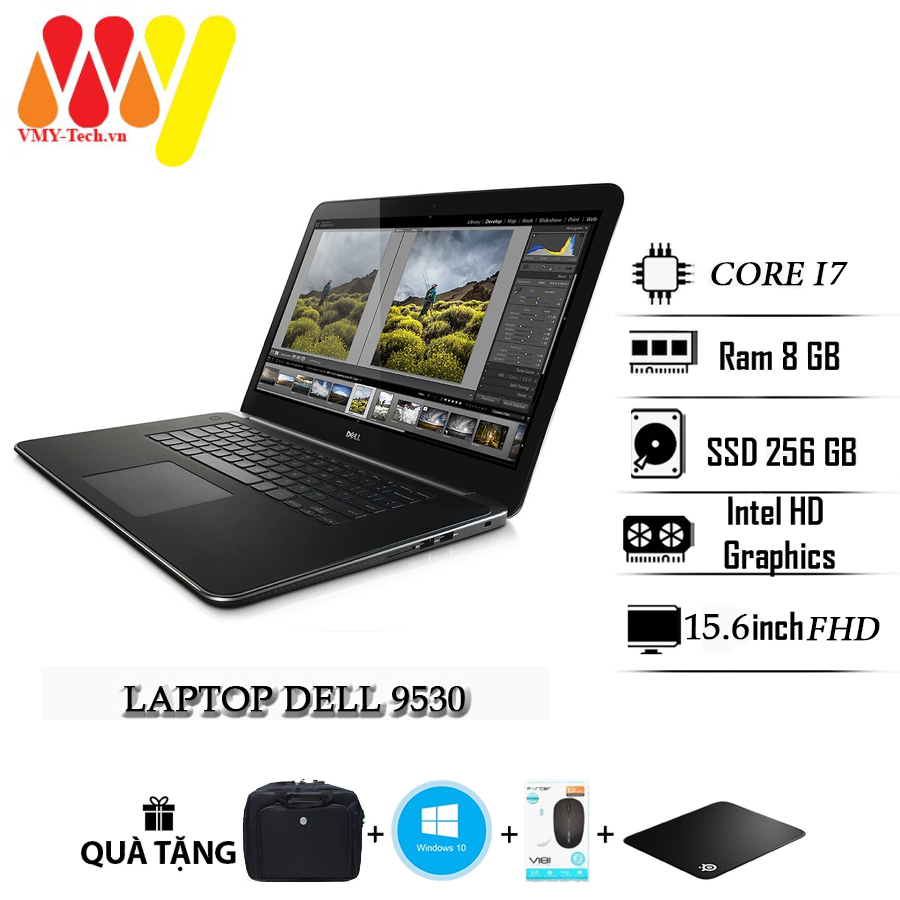 Laptop Dell 9530 cấu hình cao, Core i7, Ram 8gb, ổ cứng SSD 256gb, Cạc VGA rời, màn 15.6 FHD,máy tính văn phòng lướt 99%