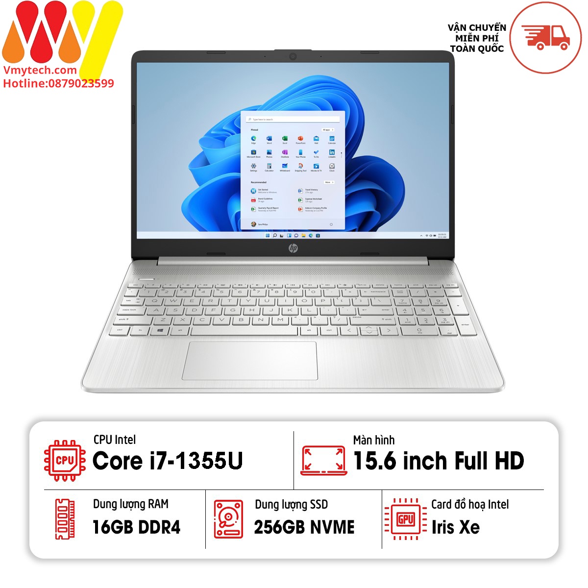 Laptop HP 15-DY5097NR 12th Gen Core i7-1355U, 16GB DDR4, 256GB SSD, Intel Iris Xe Graphics, 15.6