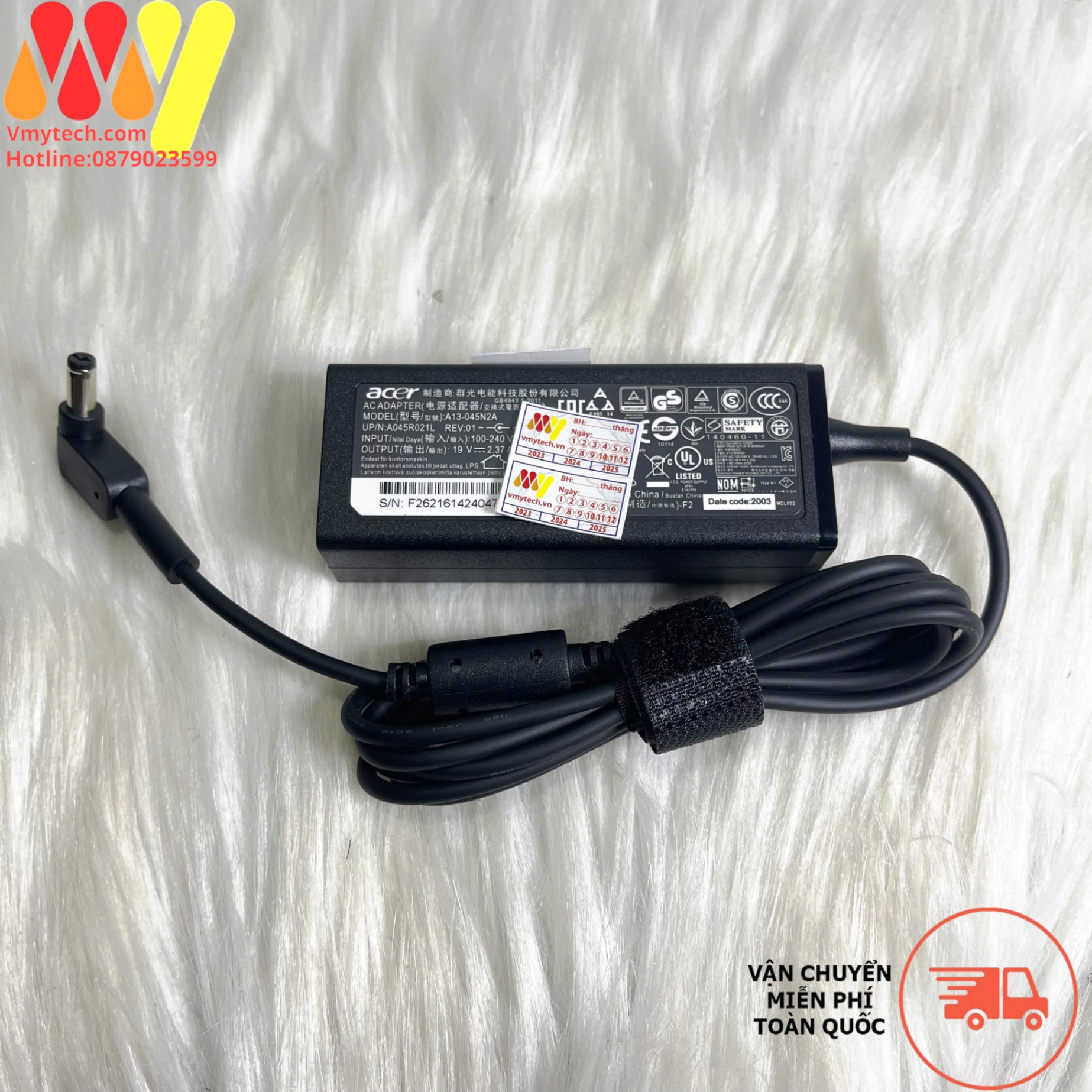 Adapter, Sạc Laptop Acer 19V-2.37A(45W), Chân Thường 5.5x2.5mm