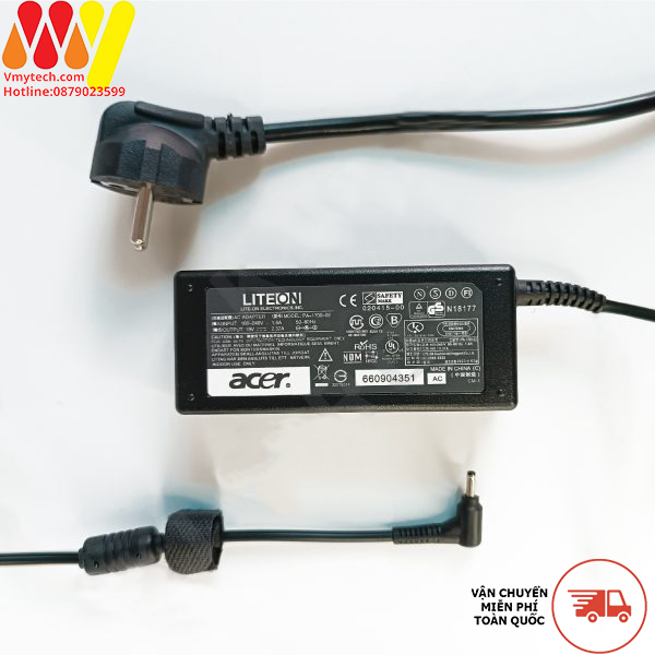 Adapter, Sạc Laptop Acer 19V-3.34A (65W), Chân Nhỏ 3.0 X 1.1mm, Chính Hãng