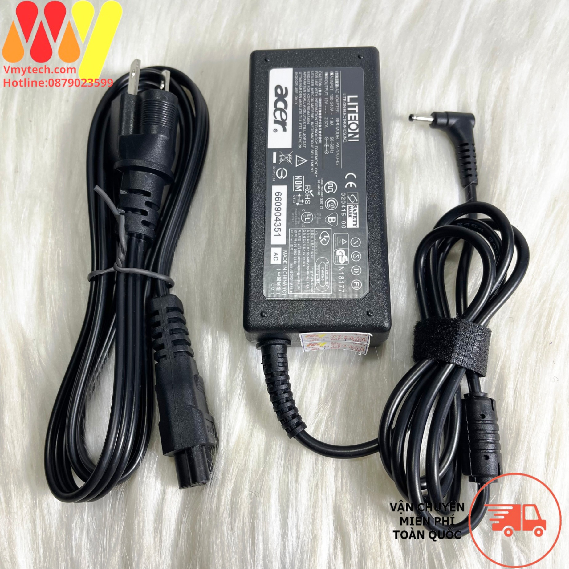 Adapter, Sạc Laptop acer 19v - 2.37a (45W)chân nhỏ 1.1mm loại tốt