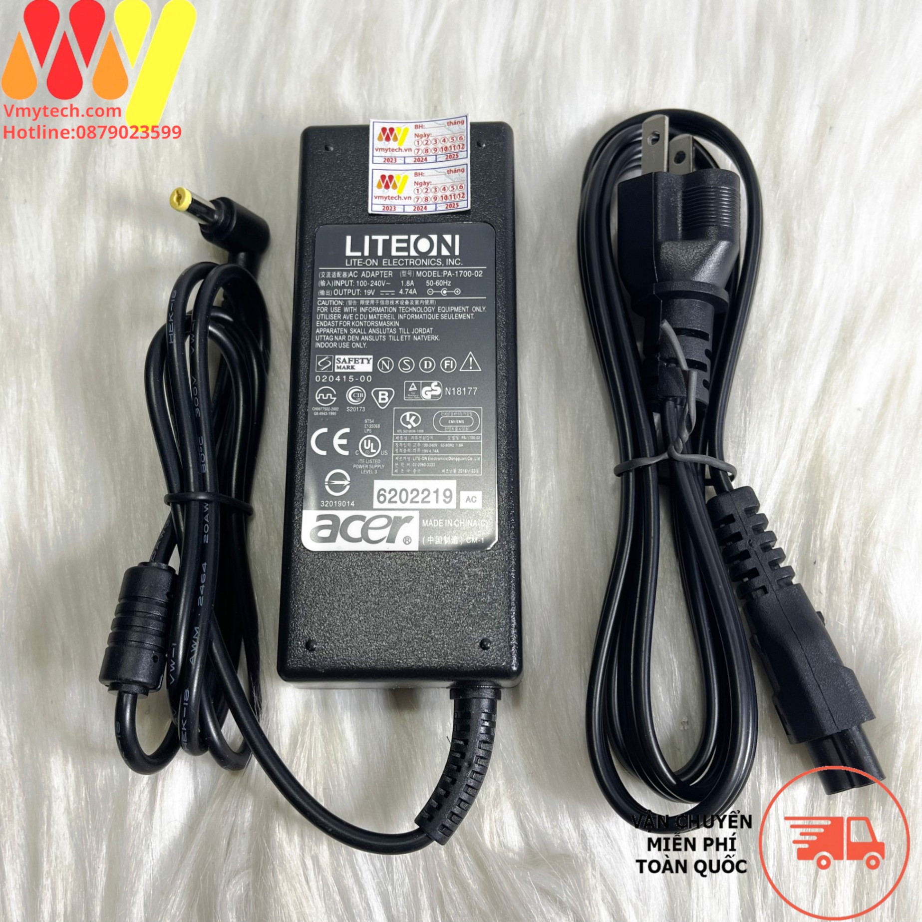 Adapter. Sạc Laptop Acer 19V - 4.7A, chân thường 5.5x1.7mm , Chính Hãng