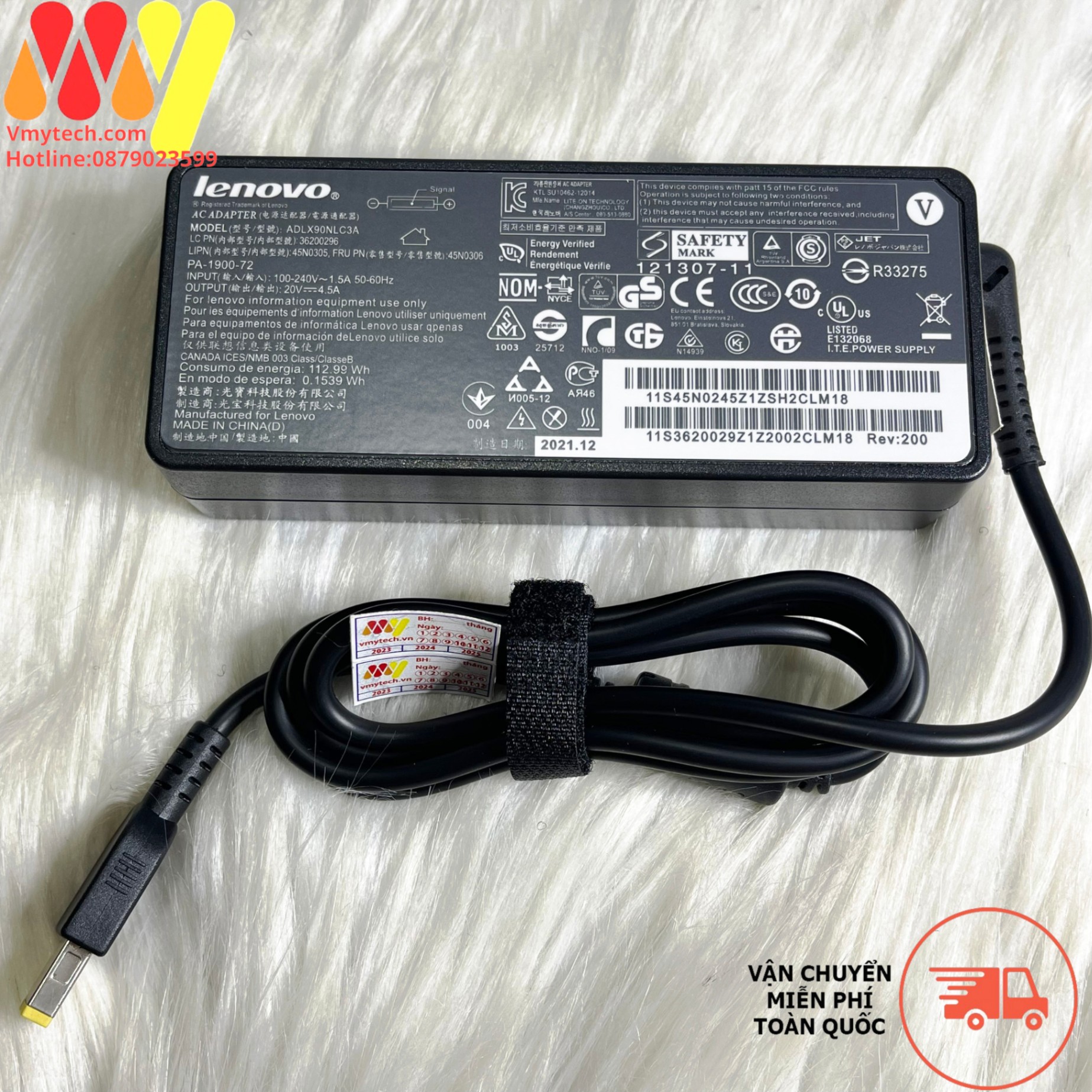 Sạc Laptop Lenovo 20-4.5A chân USB, Bóc Máy(ORG)