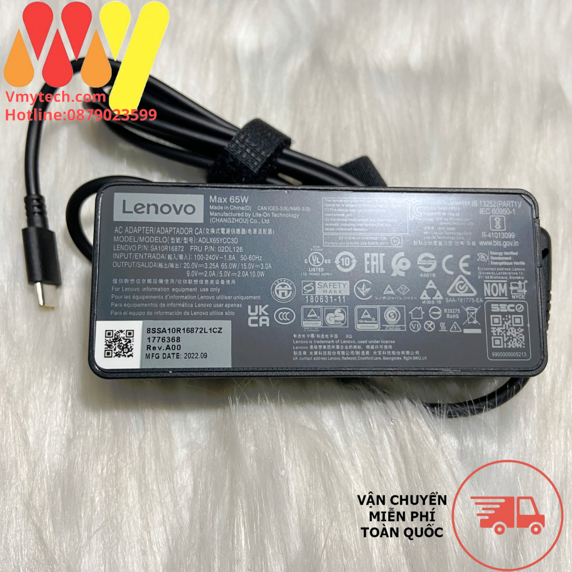 Sạc dành cho Laptop Lenovo 3.25a 65W Type C New, Chính Hãng