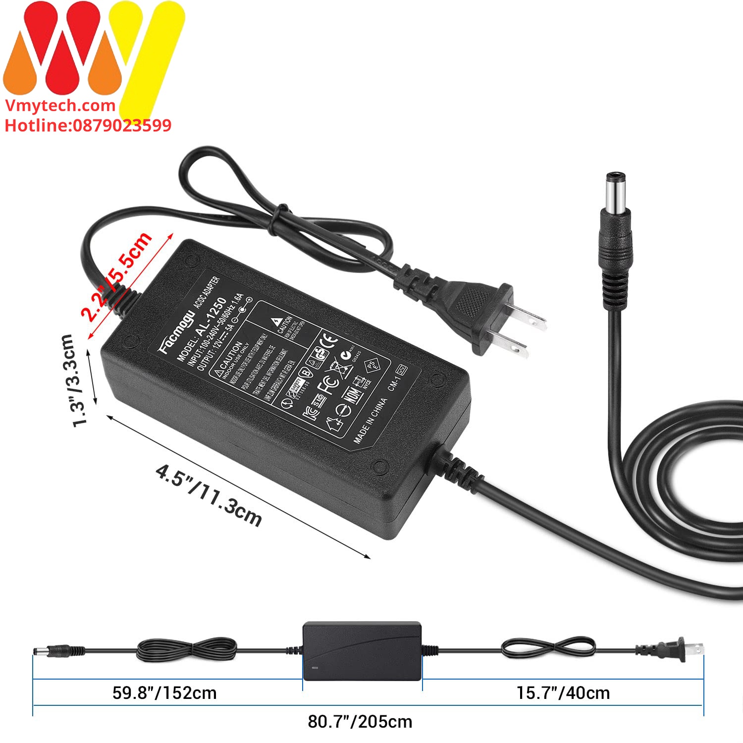 Adapter, Sạc Laptop 12V-5A, Chuyên dùng cho laptop, Đầu ghi, LCD,...