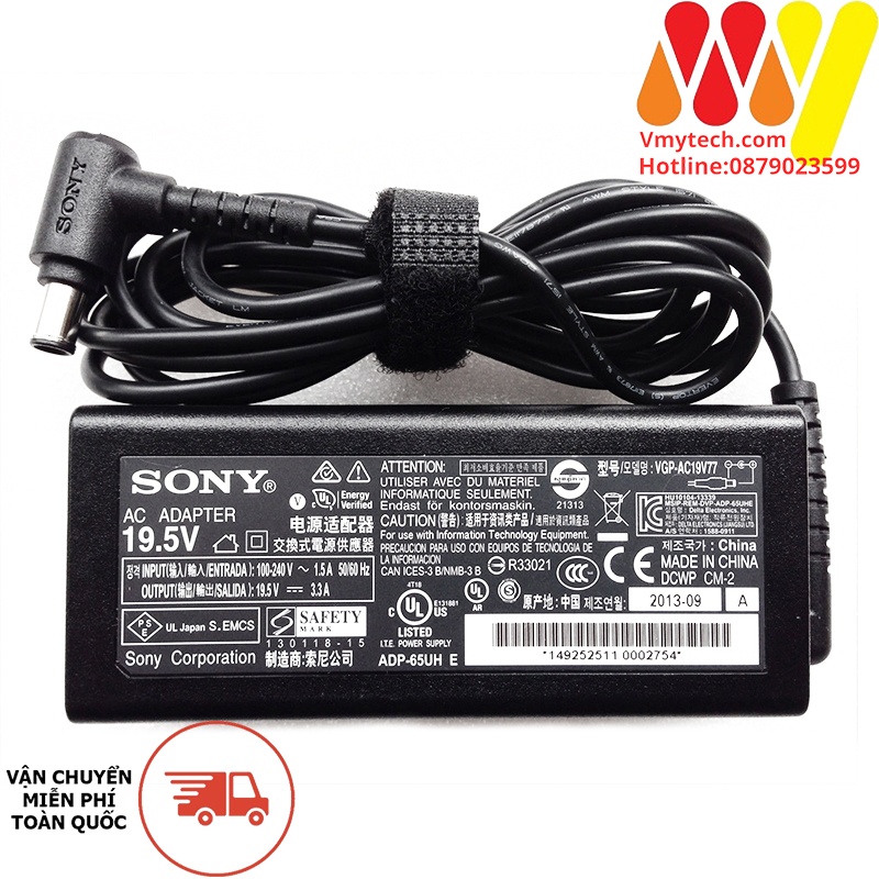 Adapter, Sạc Laptop Sony 19.5V-3.3A, Đầu tròn kim, Sạc Sony 65W Chính Hãng