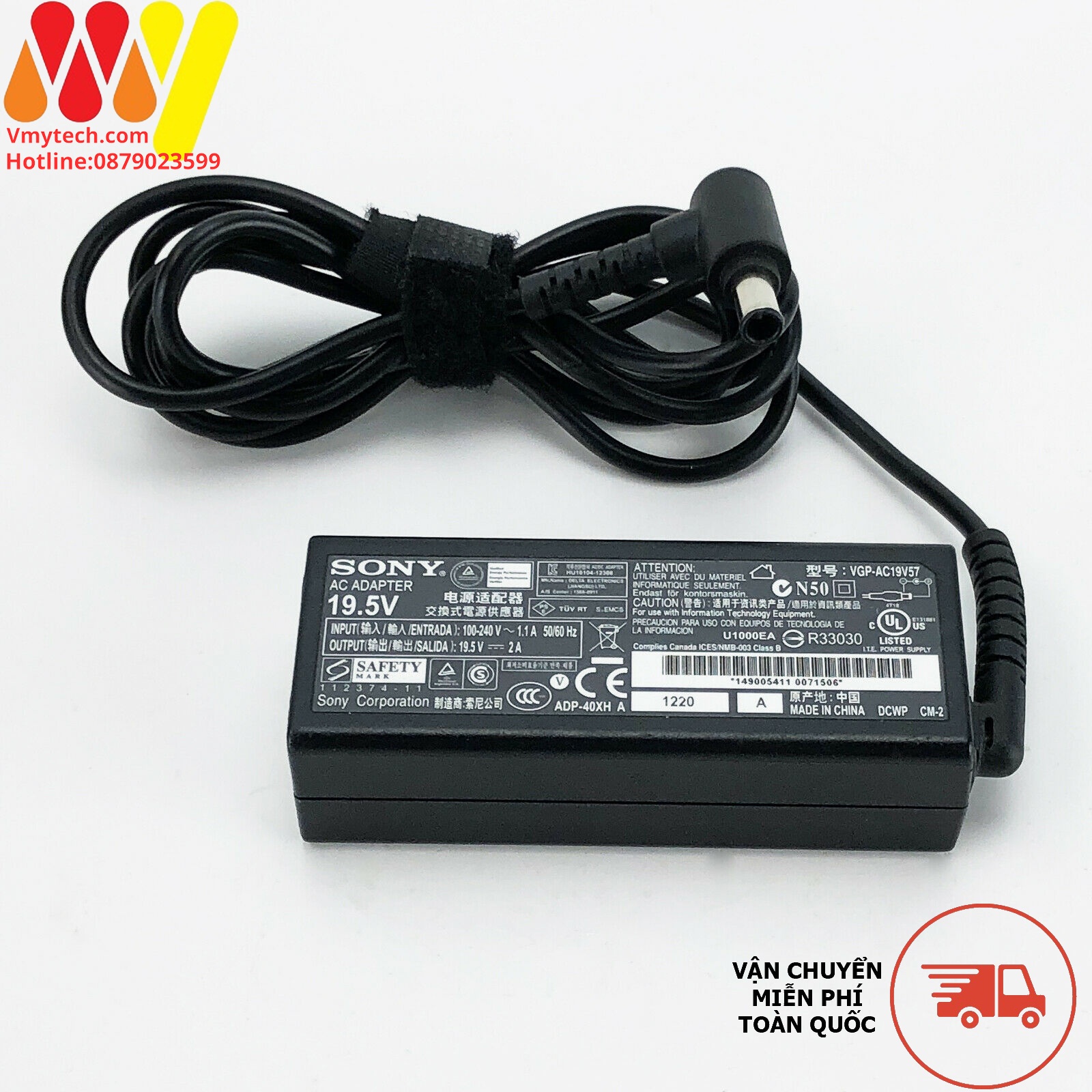Adapter, Sạc Laptop SONY 19.5V - 2A Đầu Nam Châm( Đầu Hít), Sạc Sony 40W Chính Hãng