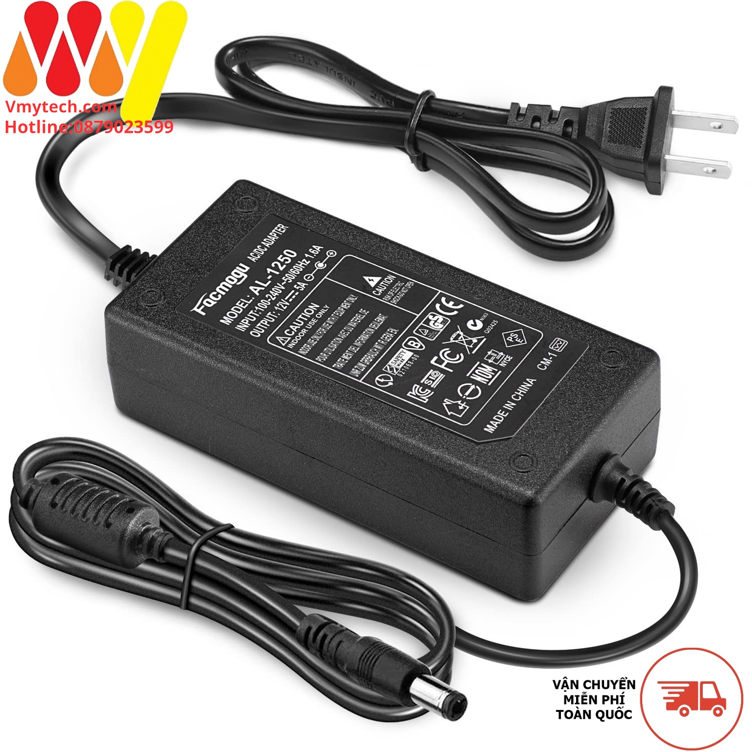 Adapter, Sạc Laptop 12V-5A, Chuyên dùng cho laptop, Đầu ghi, LCD,...