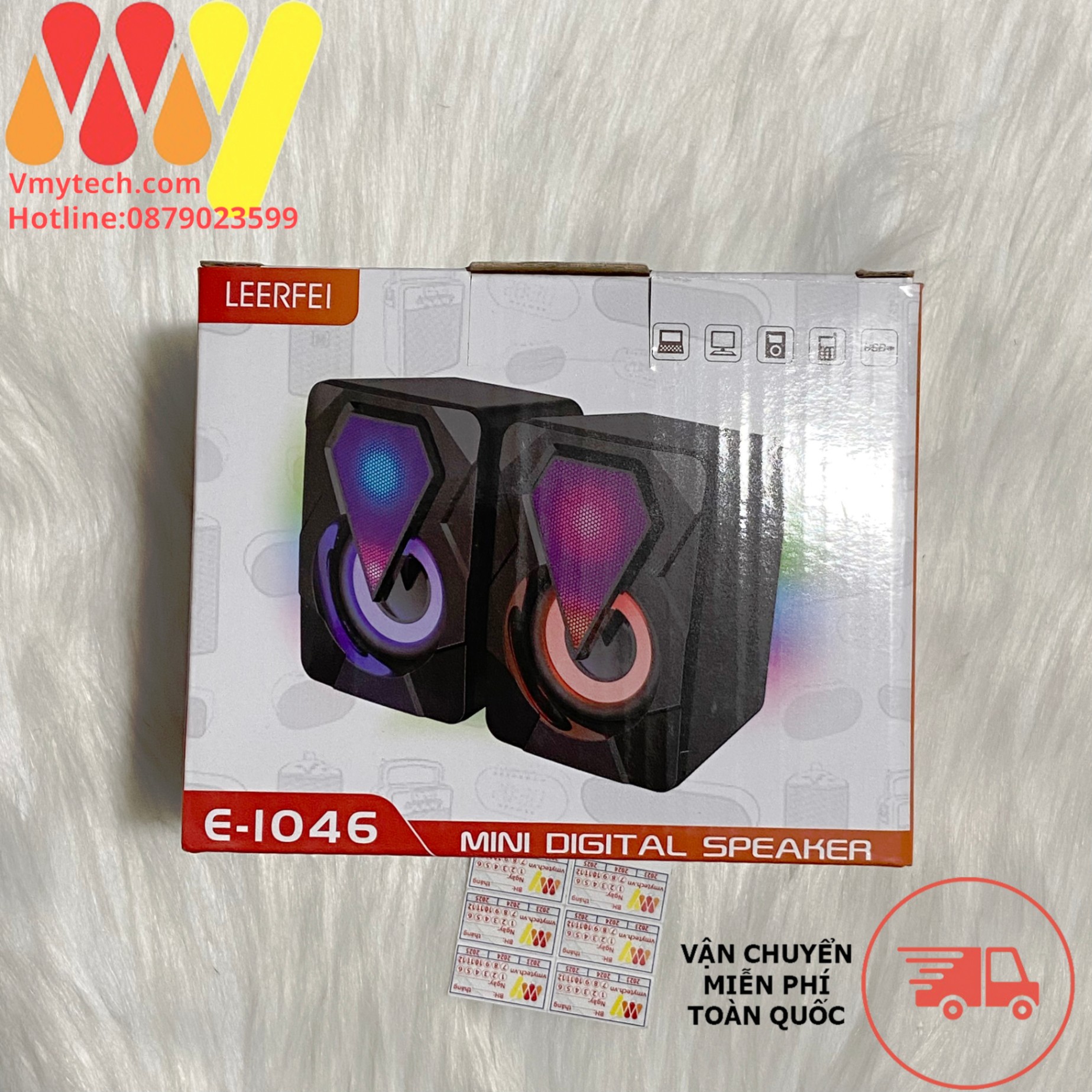 Loa vi tính mini, loa máy tính 2.0 mini e-1046 cao cấp giá rẻ-đèn led RGB đổi màu, bass siêu trầm cực hay