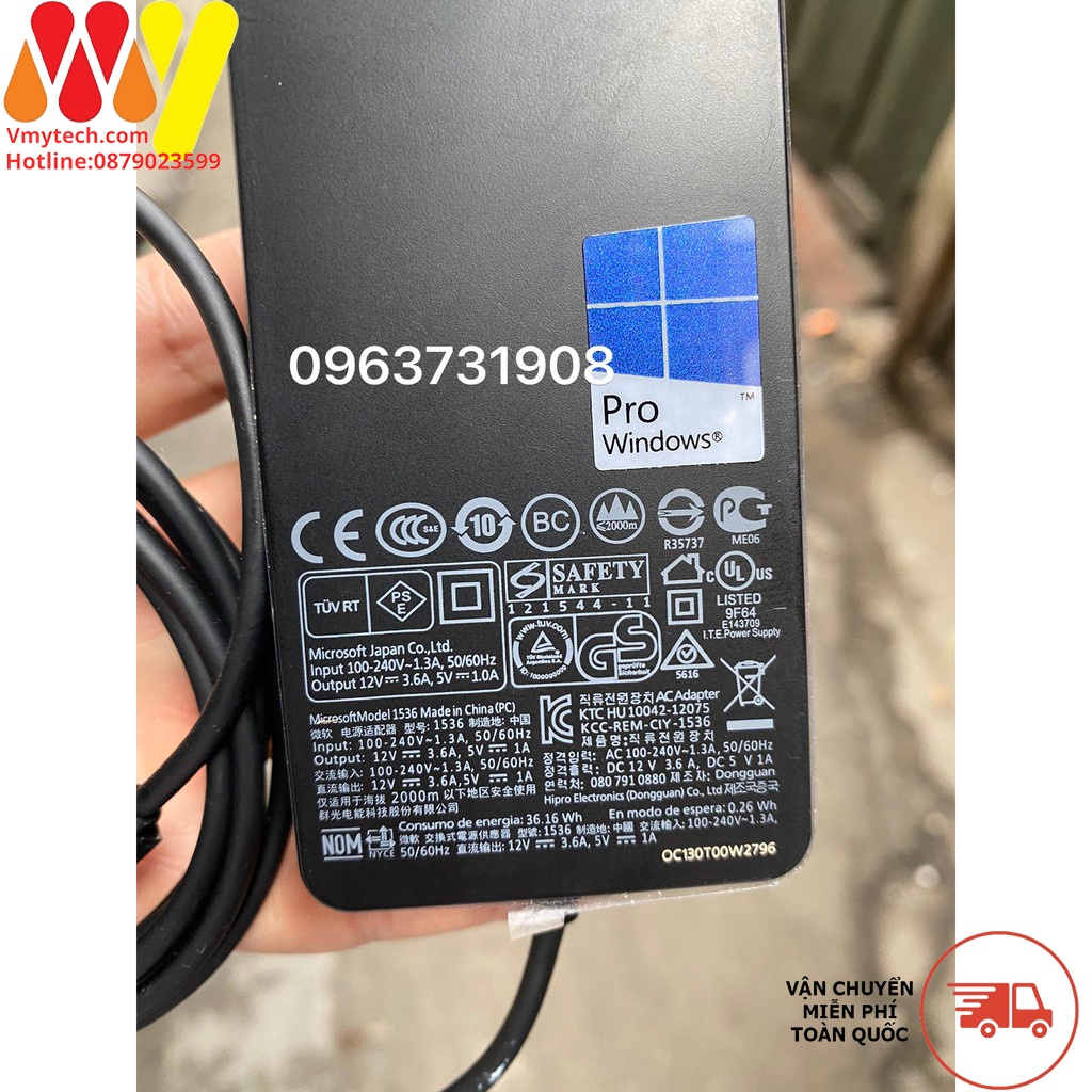 Adapter, Sạc Surface Pro 1, Pro 2 12V-3.6A, Sạc Surface 48W Chính Hãng