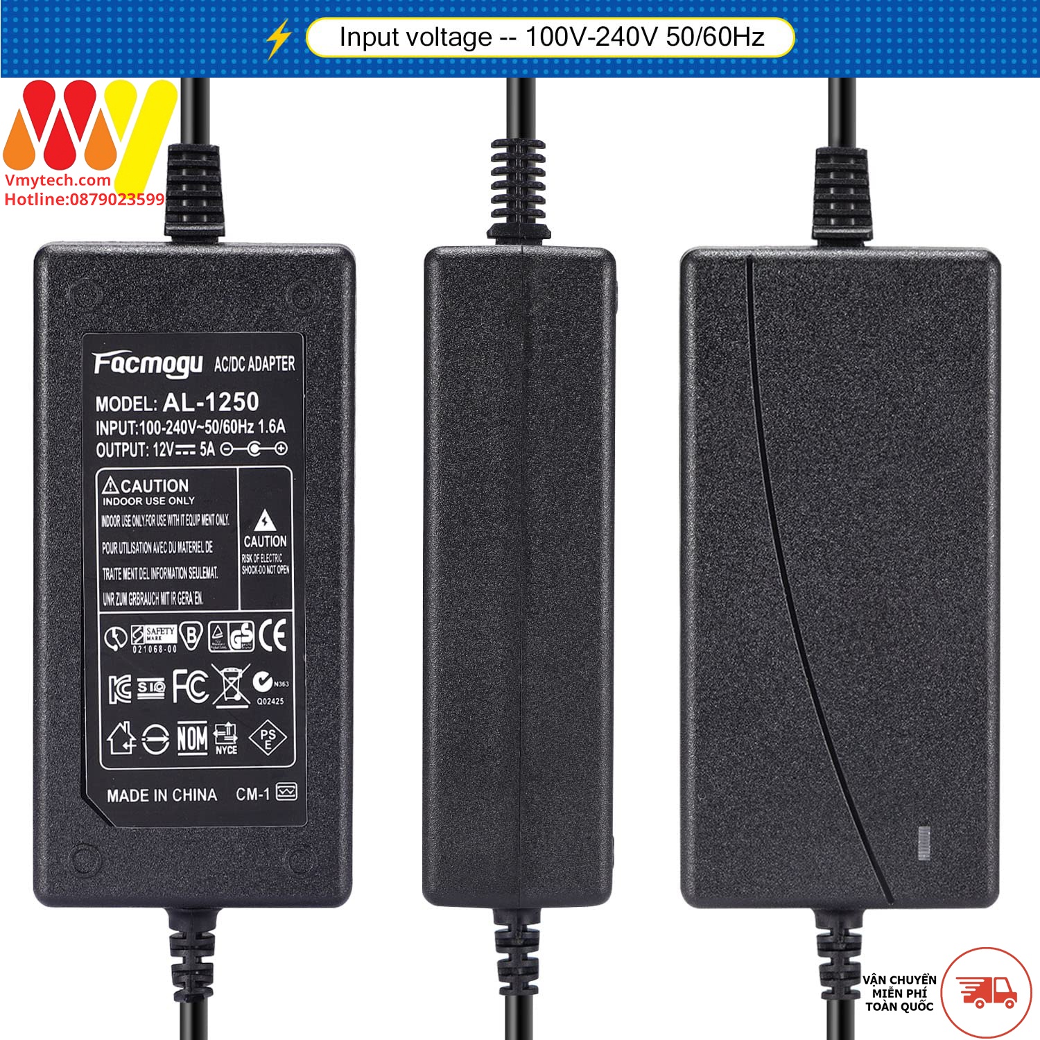 Adapter, Sạc Laptop 12V-5A, Chuyên dùng cho laptop, Đầu ghi, LCD,...